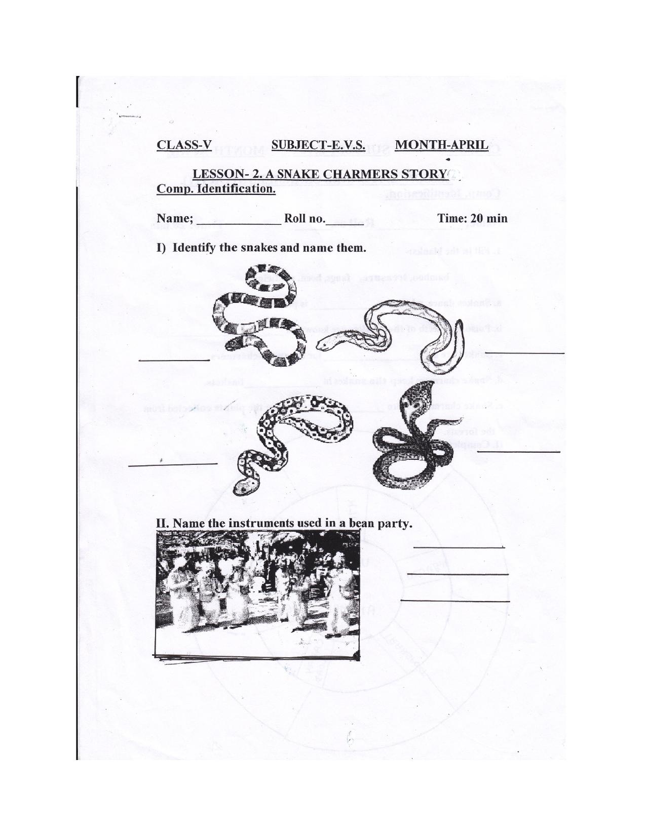 Worksheet for Class 5 Environmental Studies Sanke Charmers Story Assignment - Page 2