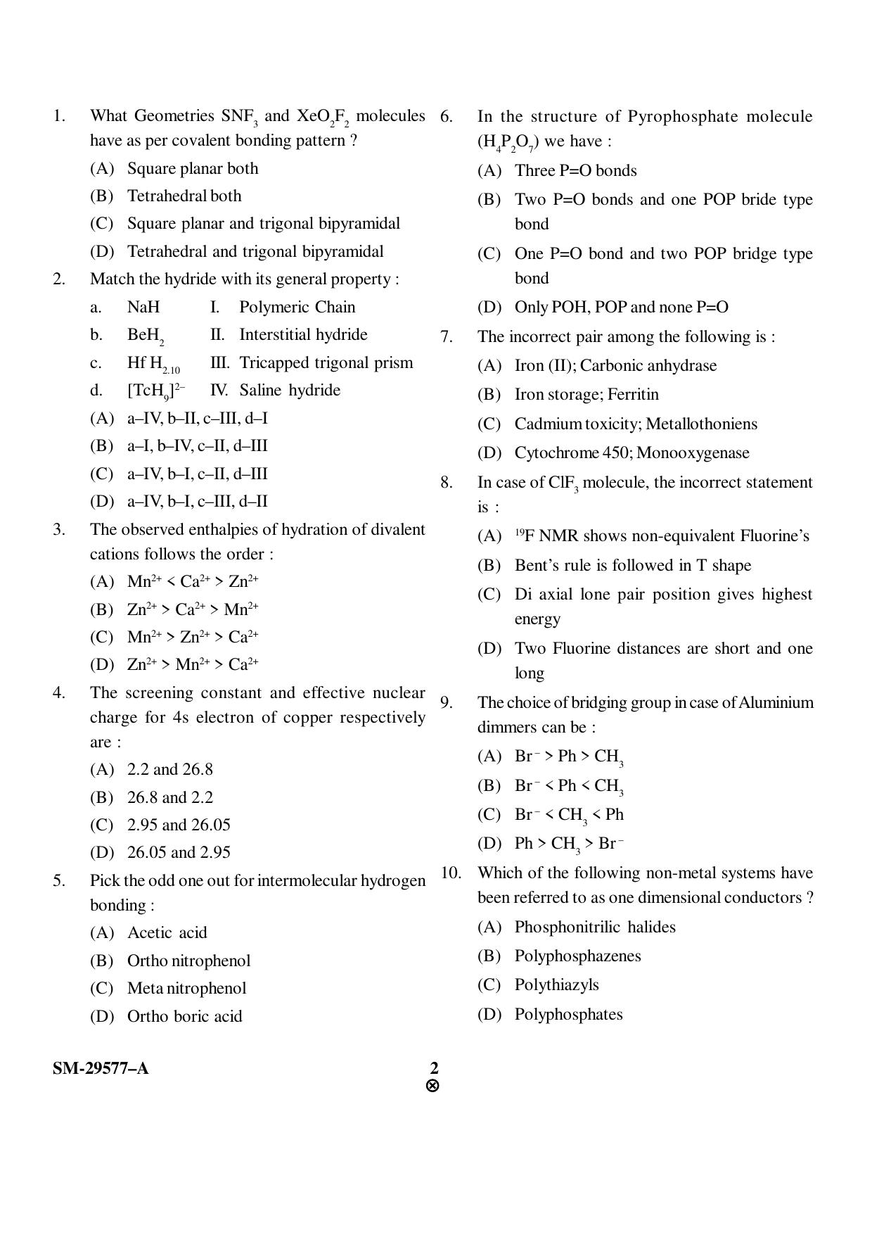 KUET 2023 M.Sc. Chemistry Question Paper - Page 2