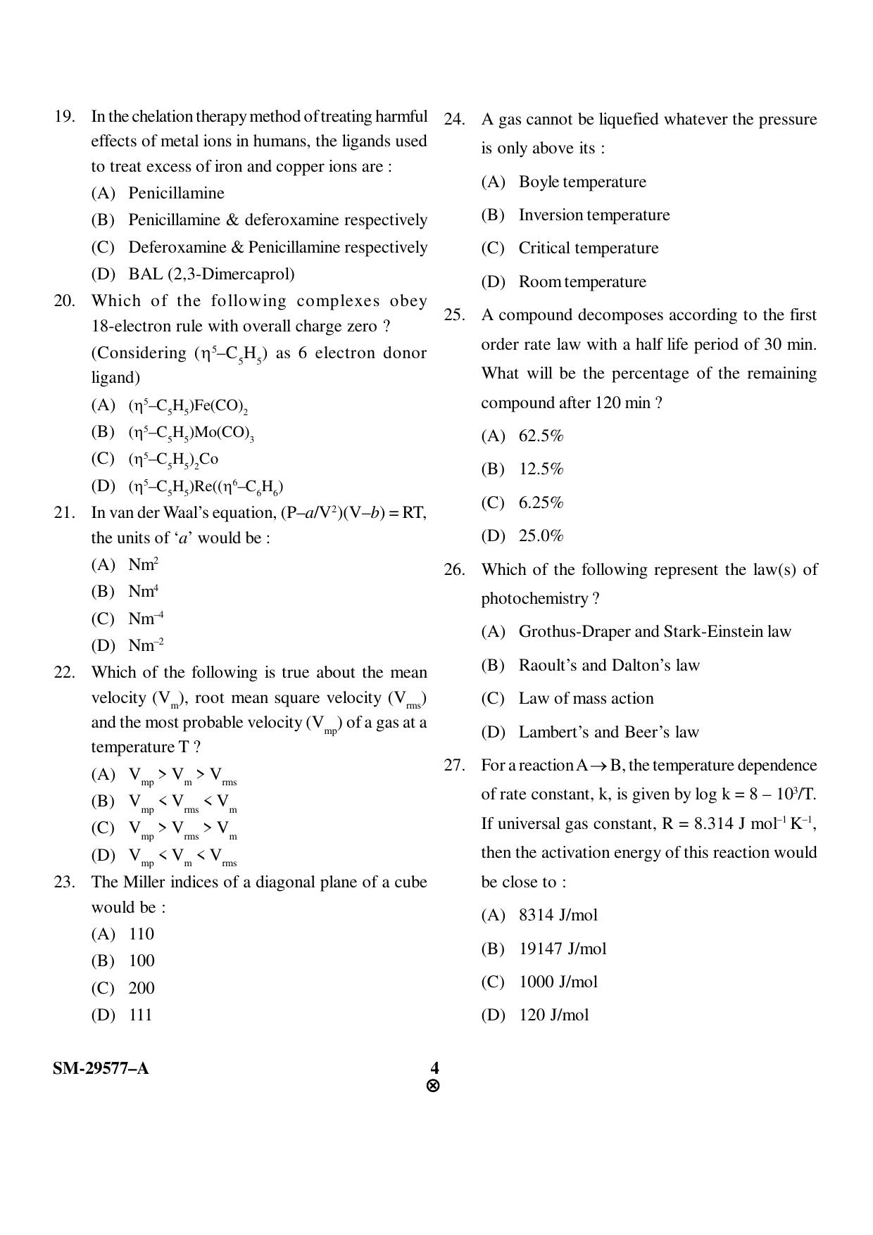 KUET 2023 M.Sc. Chemistry Question Paper - Page 4