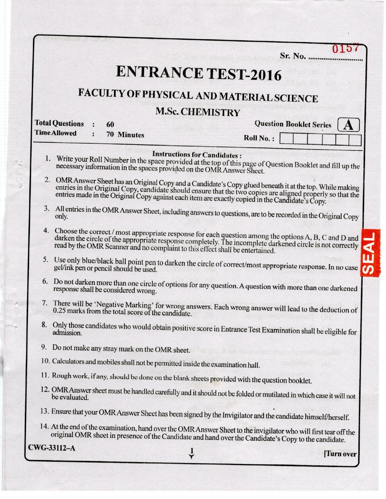 KUET 2023 M.Sc. Chemistry Question Paper - Page 63