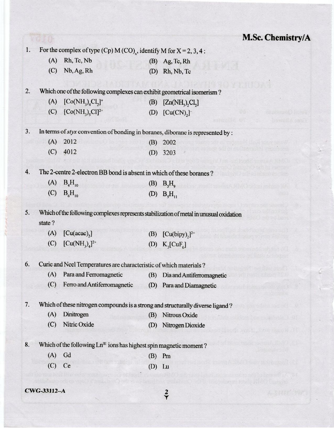 KUET 2023 M.Sc. Chemistry Question Paper - Page 64