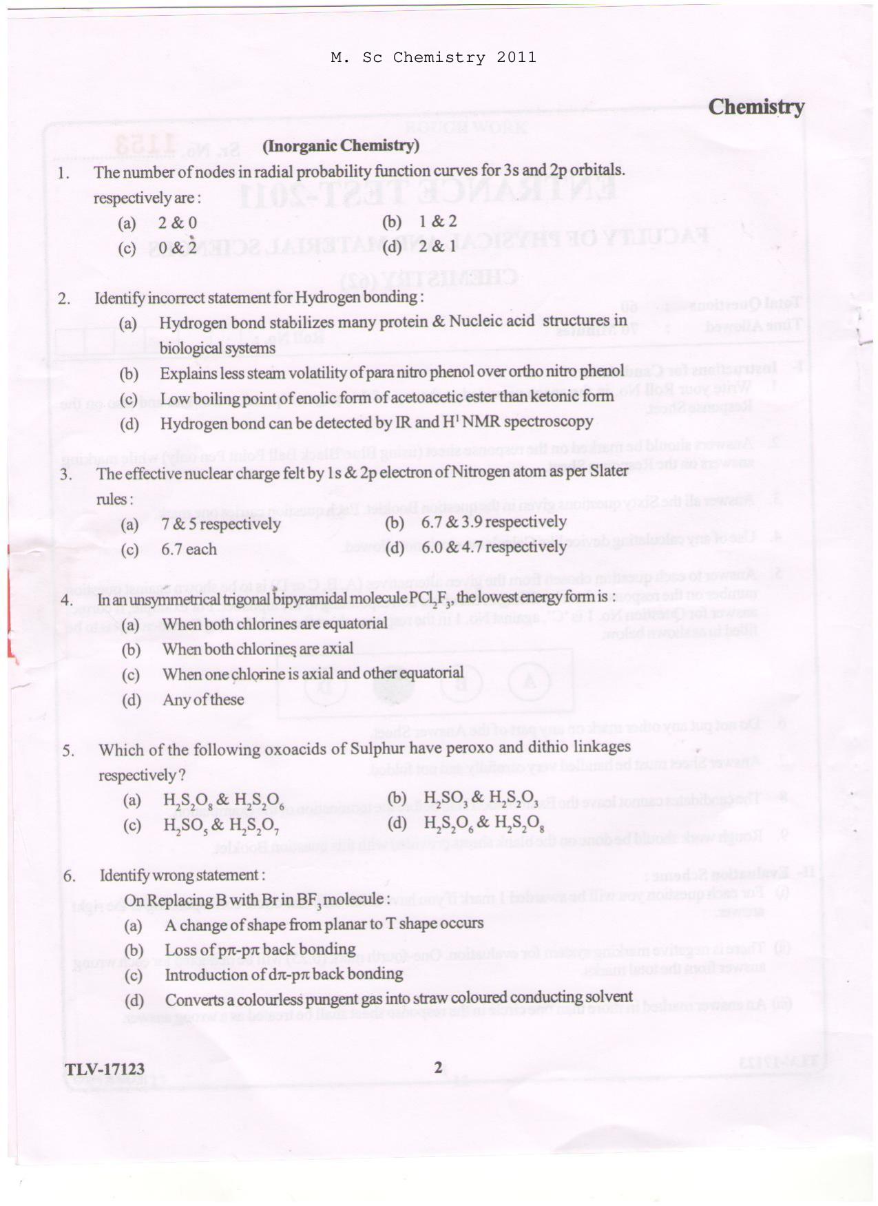 KUET 2023 M.Sc. Chemistry Question Paper - Page 97