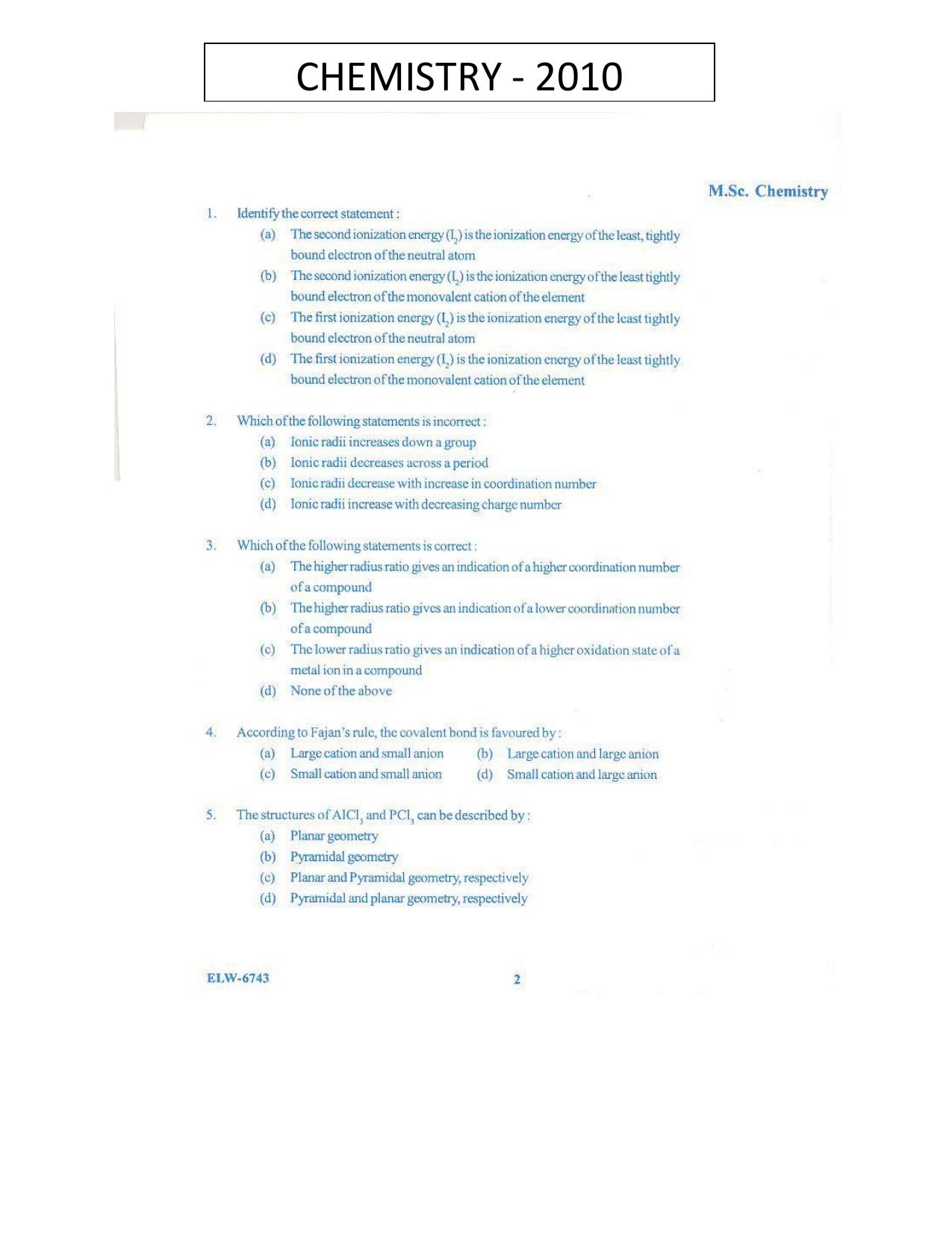 KUET 2023 M.Sc. Chemistry Question Paper - Page 107