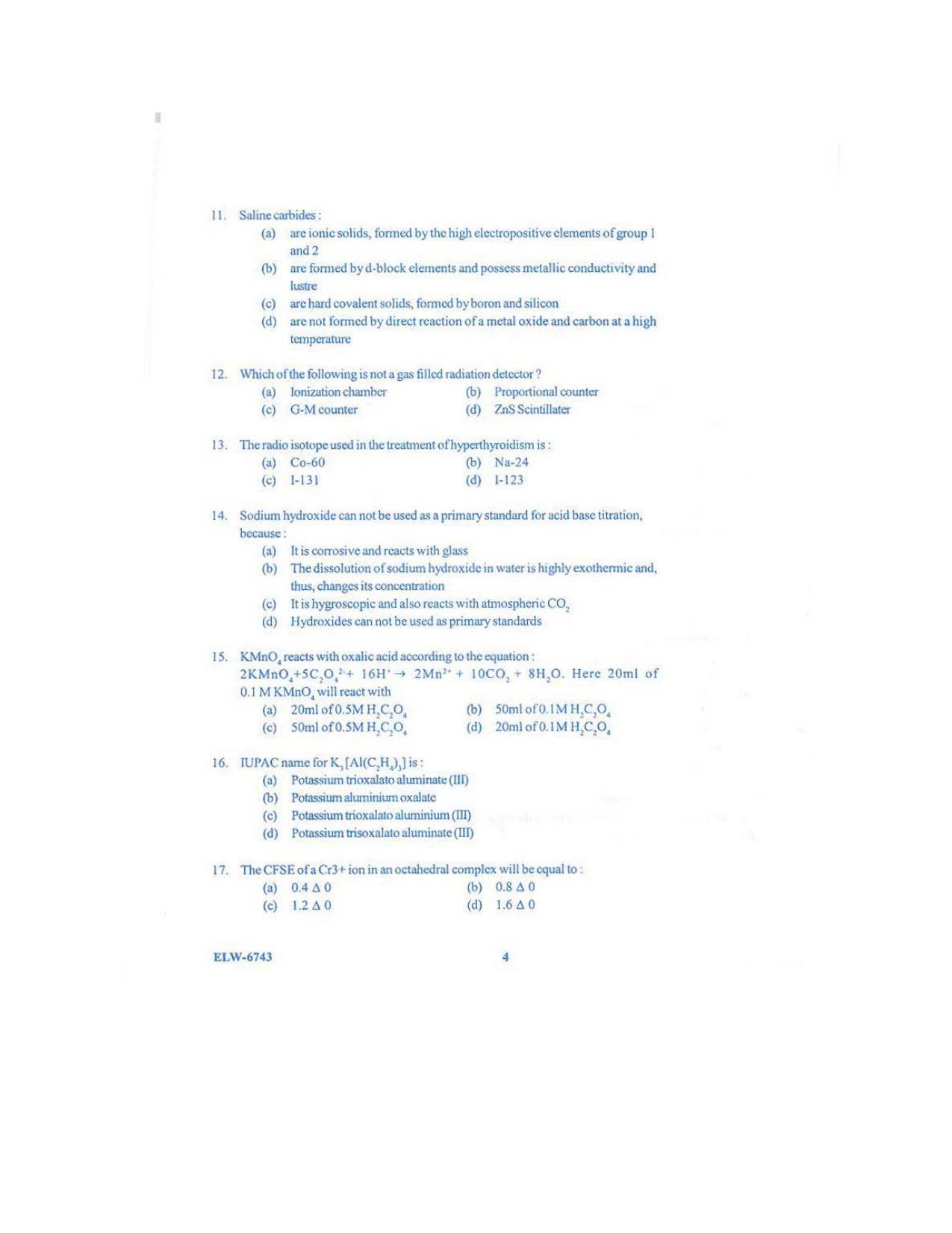 KUET 2023 M.Sc. Chemistry Question Paper - Page 109