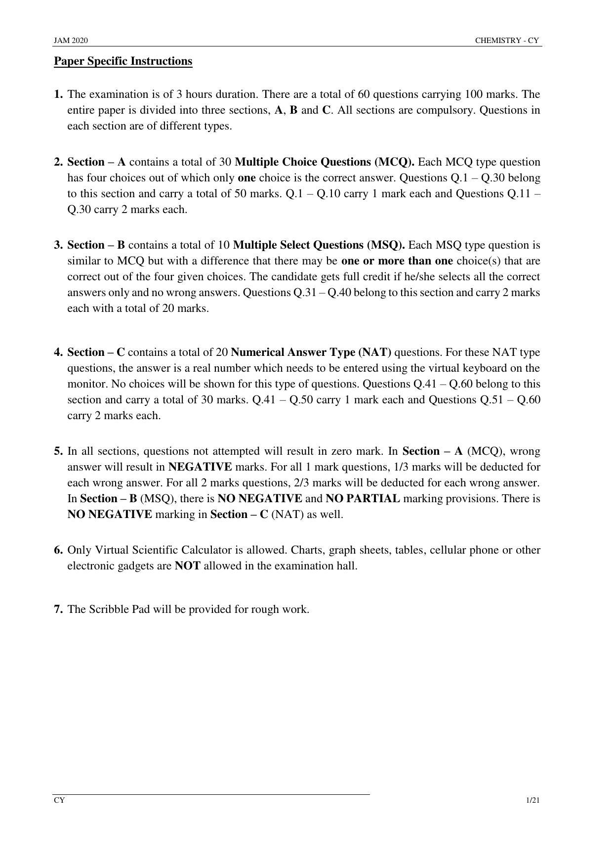 JAM 2020: CY Question Paper - Page 1