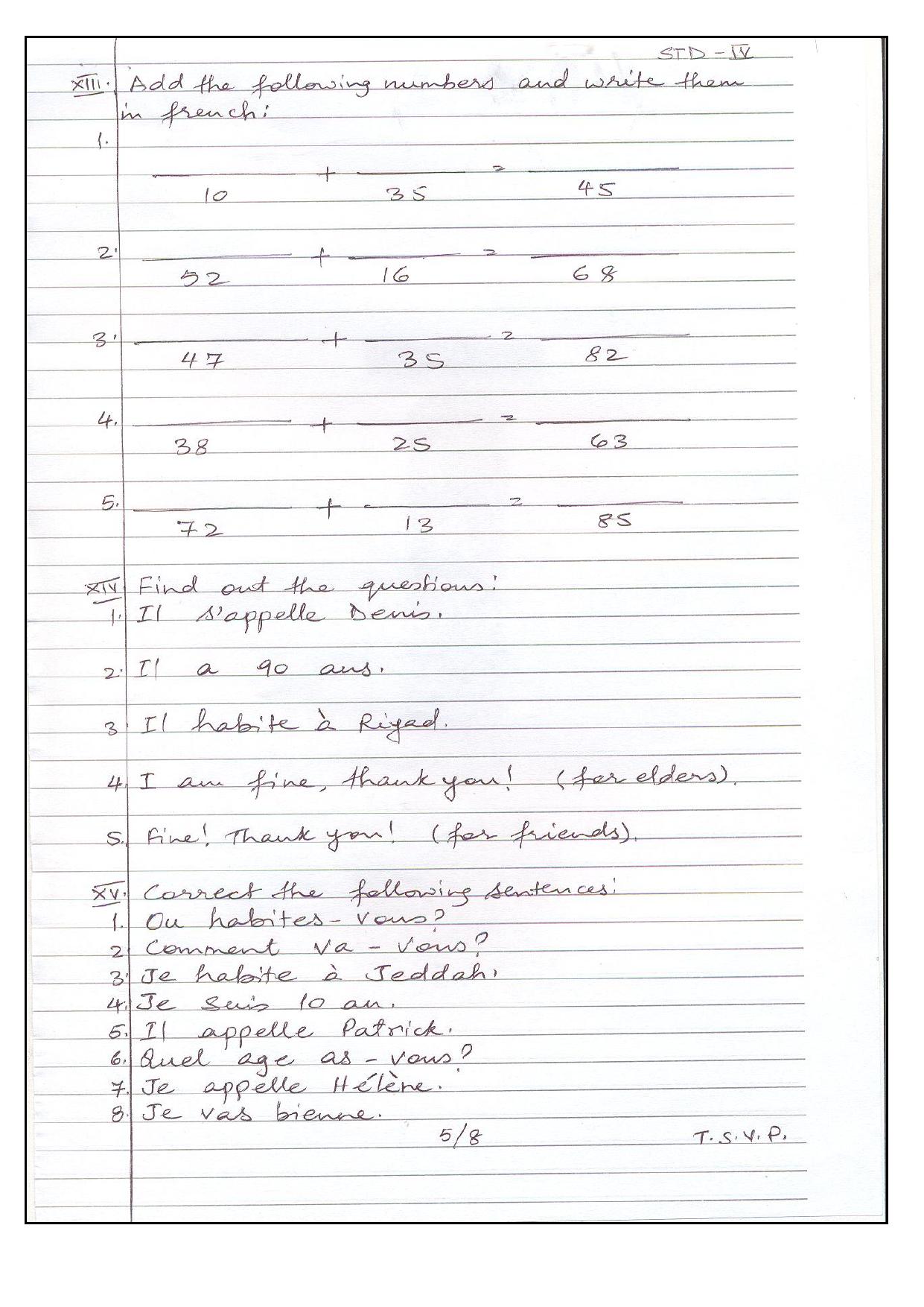 Worksheet for Class 4 French Assignment 5 - Page 1