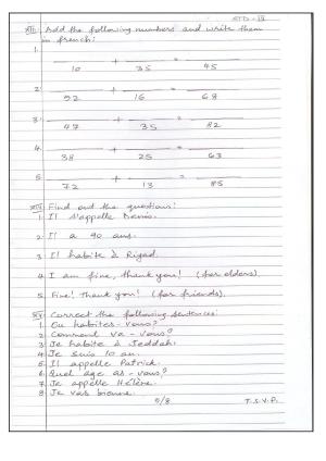 Worksheet for Class 4 French Assignment 5