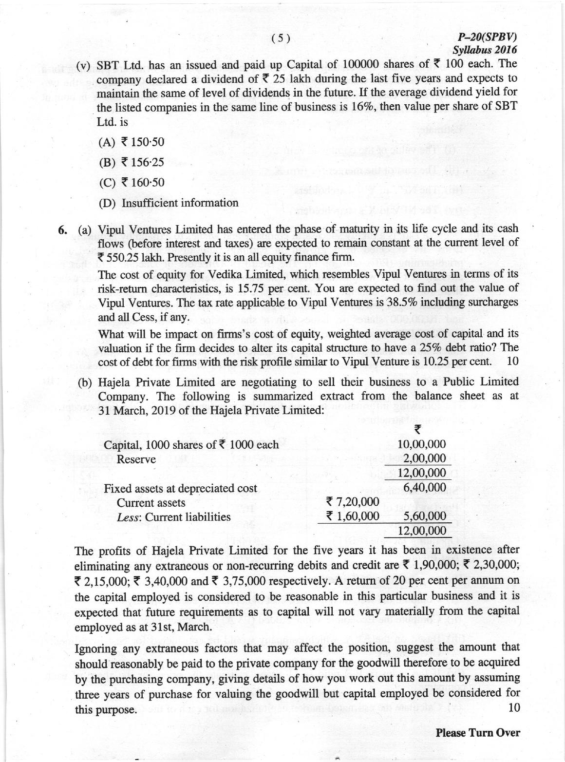 ICMAI June 2019 Strategic Performance Management & Business Valuation Question Paper (Final) - Page 5