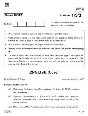 CBSE Class 12 1-3-3 English Core 2019 Question Paper