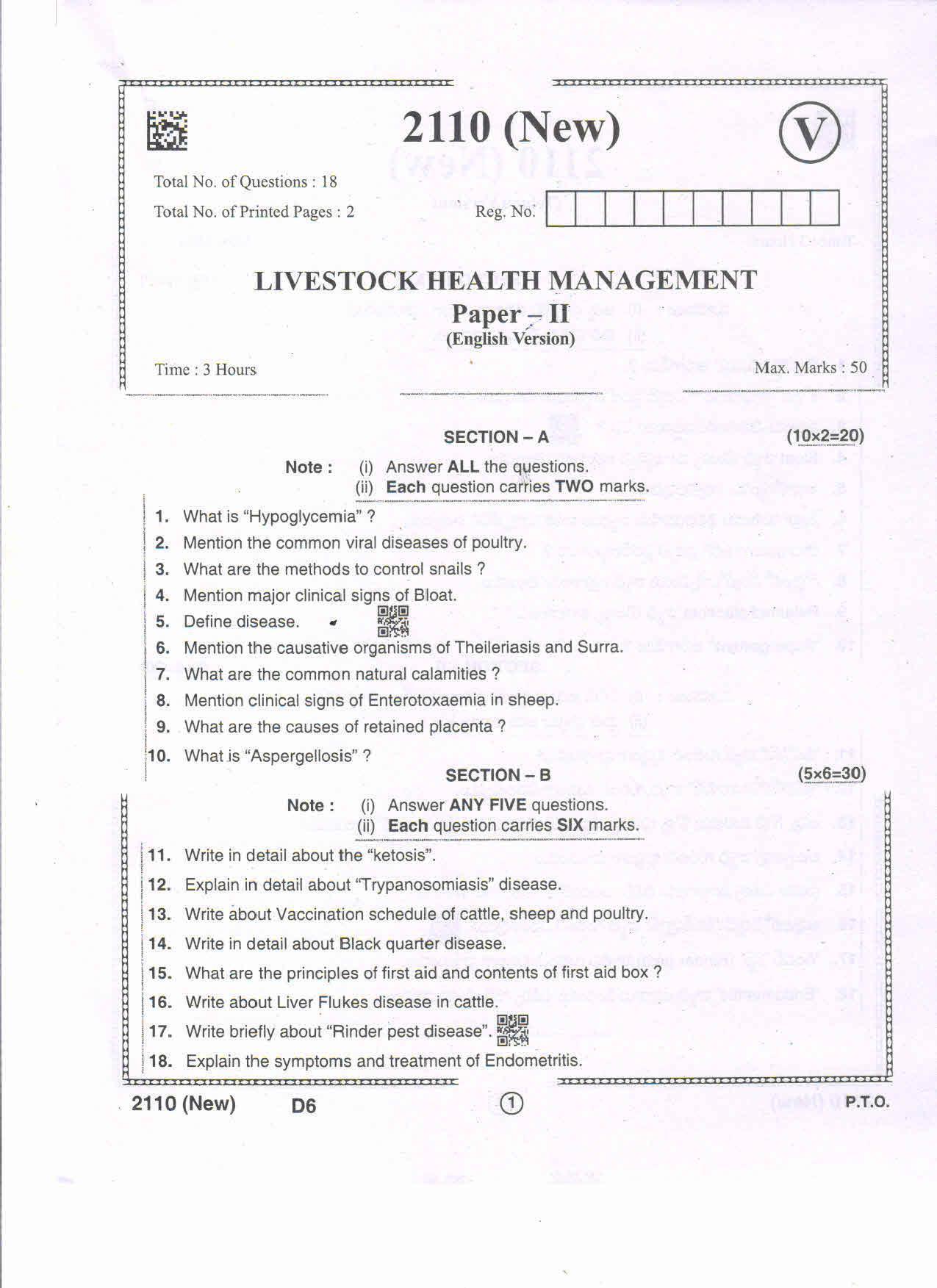 AP Intermediate 2nd Year Vocational Question Paper September-2021- Livestock-Health_Management(NEW)-II - Page 1