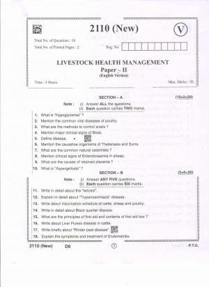 AP Intermediate 2nd Year Vocational Question Paper September-2021- Livestock-Health_Management(NEW)-II