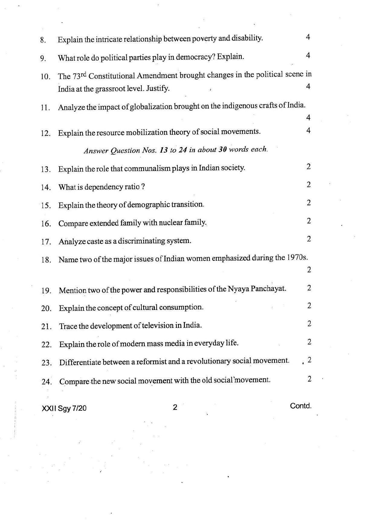 COHSEM Class 12 Sociology Question Papers 2020 - Page 2
