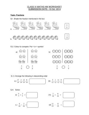 Worksheet for Class 4 Maths Assignment 59 Fractions
