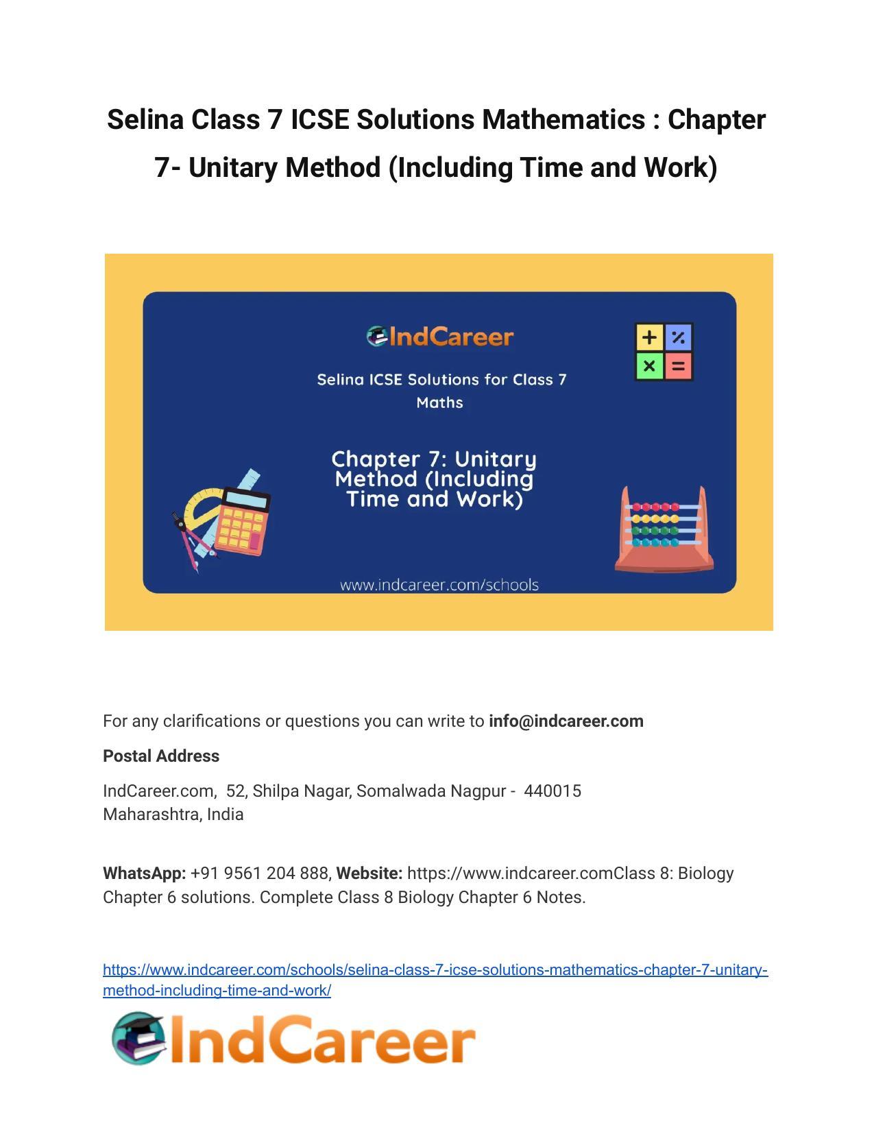 Selina Class 7 ICSE Solutions Mathematics : Chapter 7- Unitary Method (Including Time and Work) - Page 1