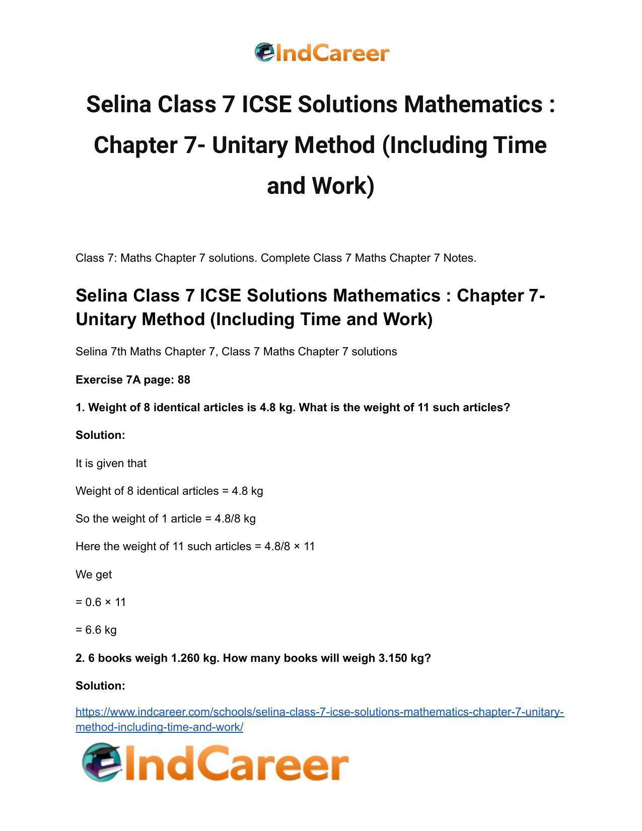 Selina Class 7 ICSE Solutions Mathematics : Chapter 7- Unitary Method (Including Time and Work) - Page 2