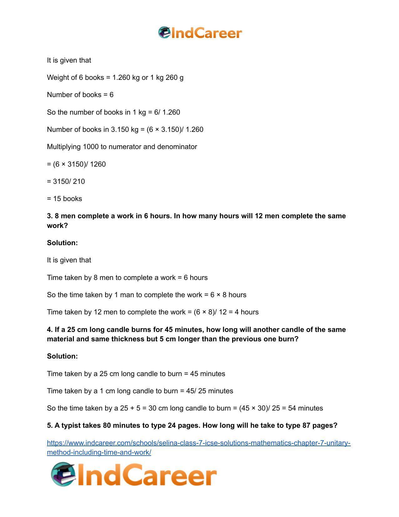 Selina Class 7 ICSE Solutions Mathematics : Chapter 7- Unitary Method (Including Time and Work) - Page 3