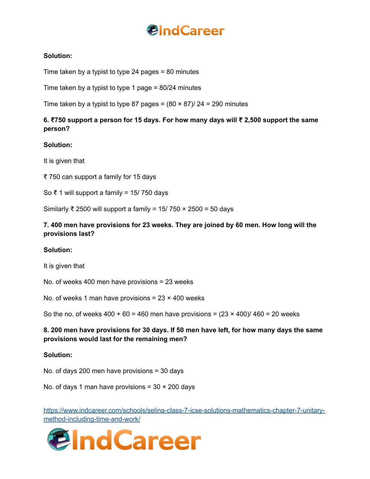 Selina Class 7 ICSE Solutions Mathematics : Chapter 7- Unitary Method (Including Time and Work) - Page 4