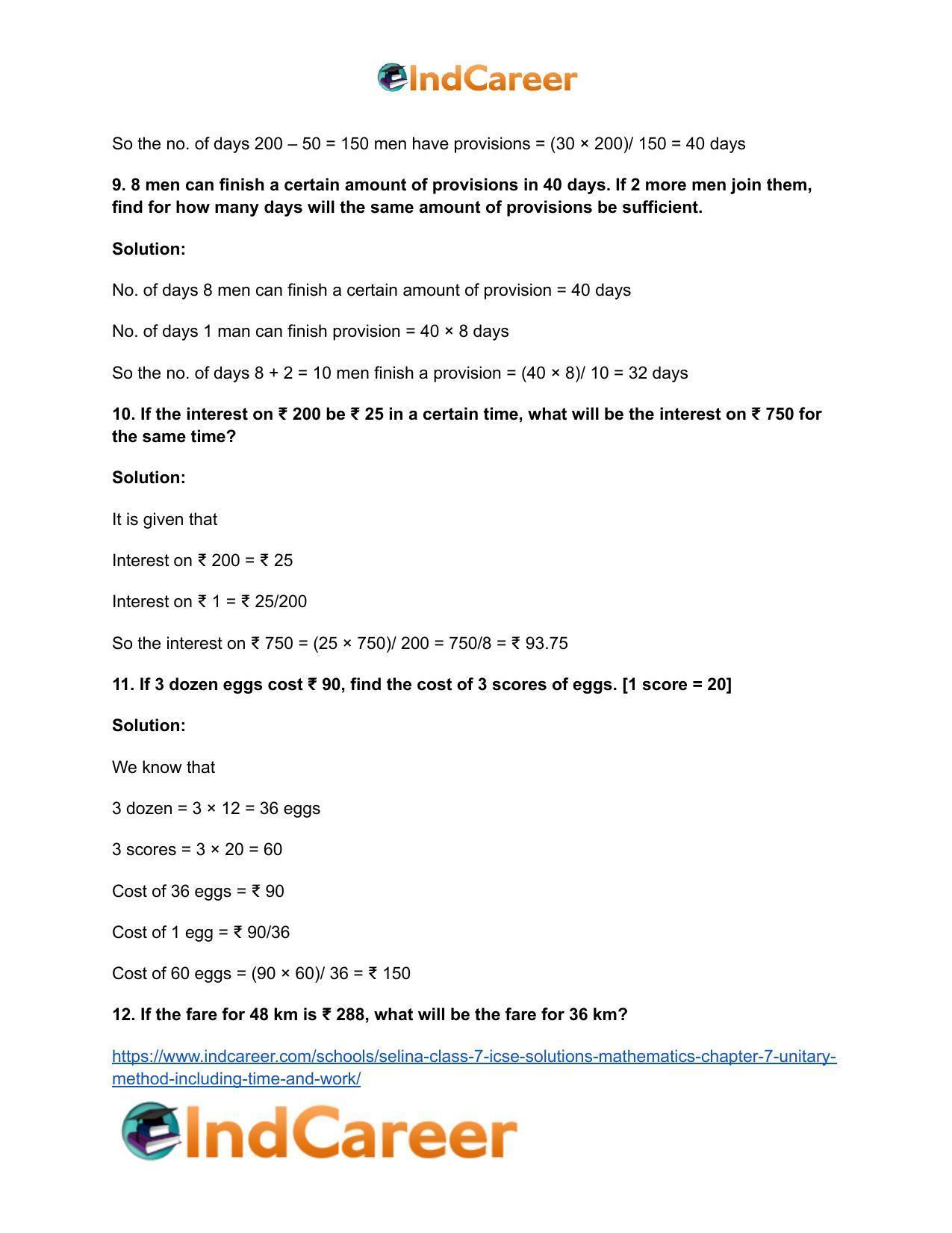 Selina Class 7 ICSE Solutions Mathematics : Chapter 7- Unitary Method (Including Time and Work) - Page 5
