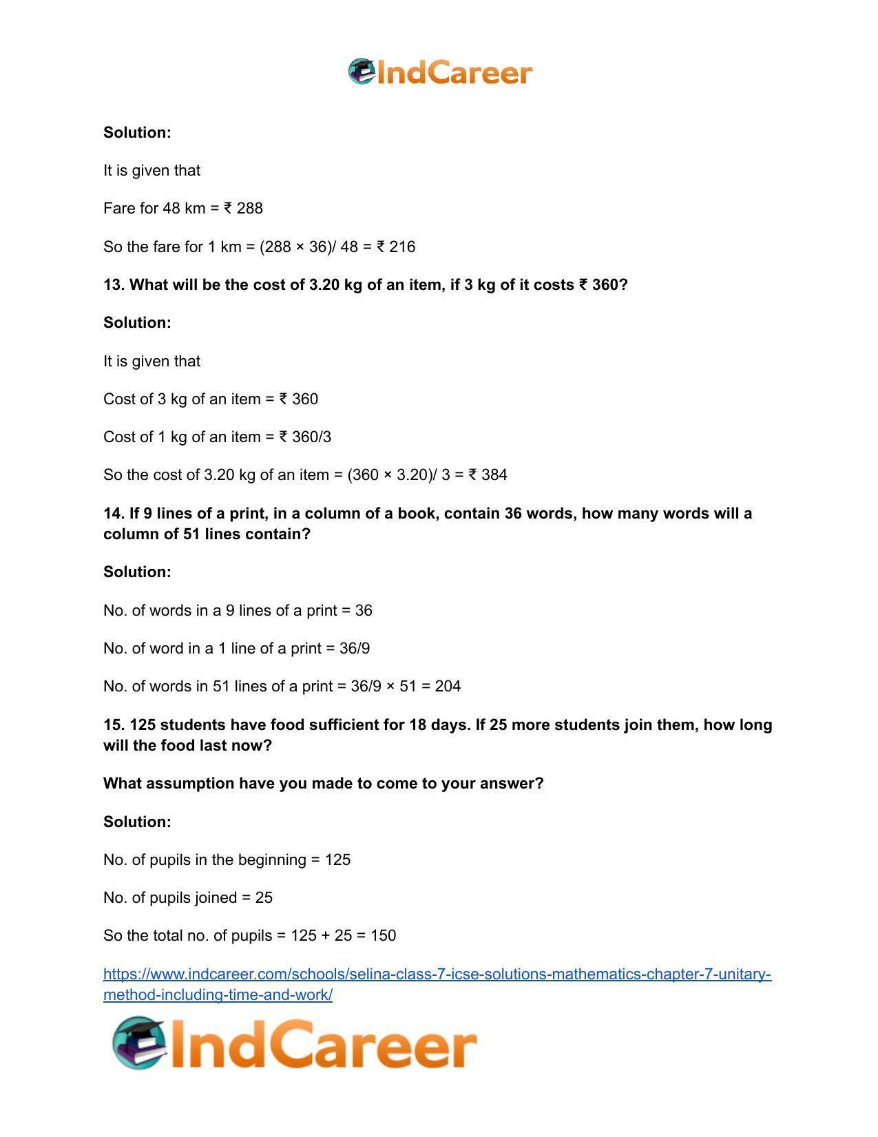 Selina Class 7 ICSE Solutions Mathematics : Chapter 7- Unitary Method (Including Time and Work) - Page 6