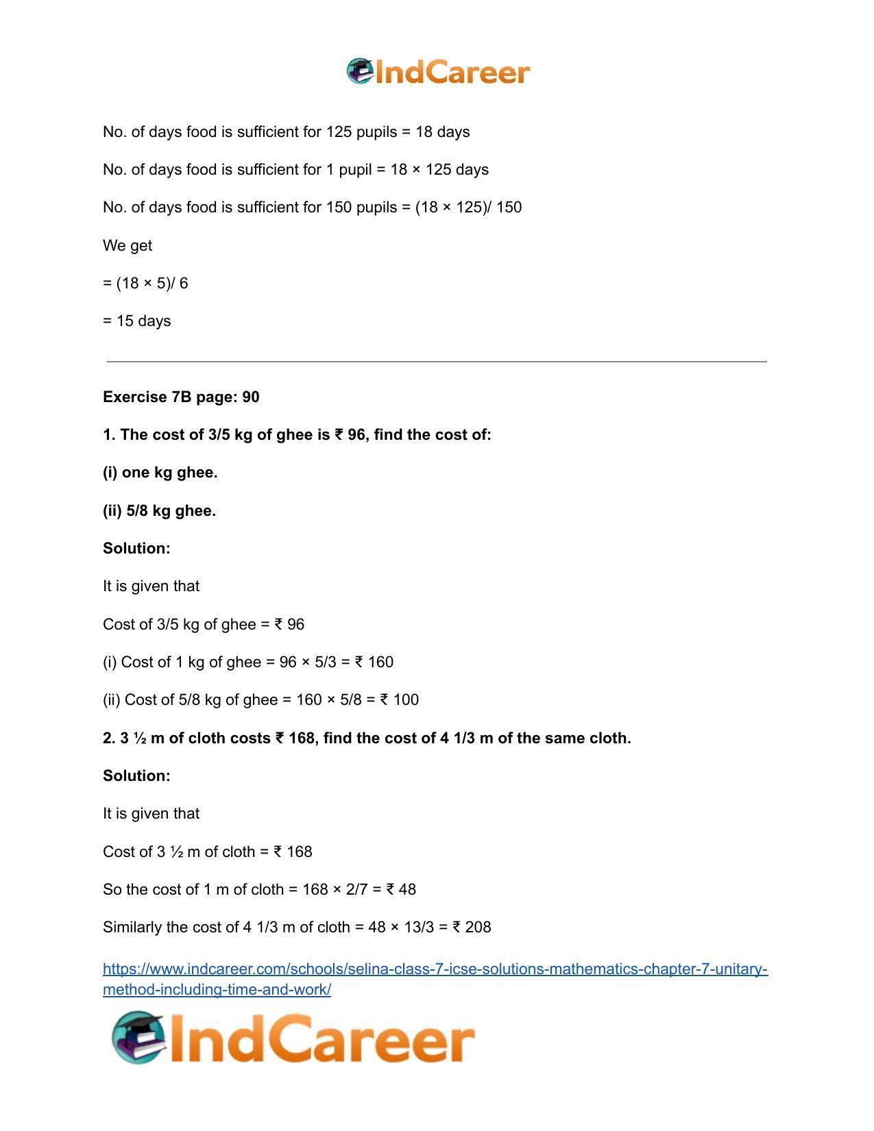Selina Class 7 ICSE Solutions Mathematics : Chapter 7- Unitary Method (Including Time and Work) - Page 7