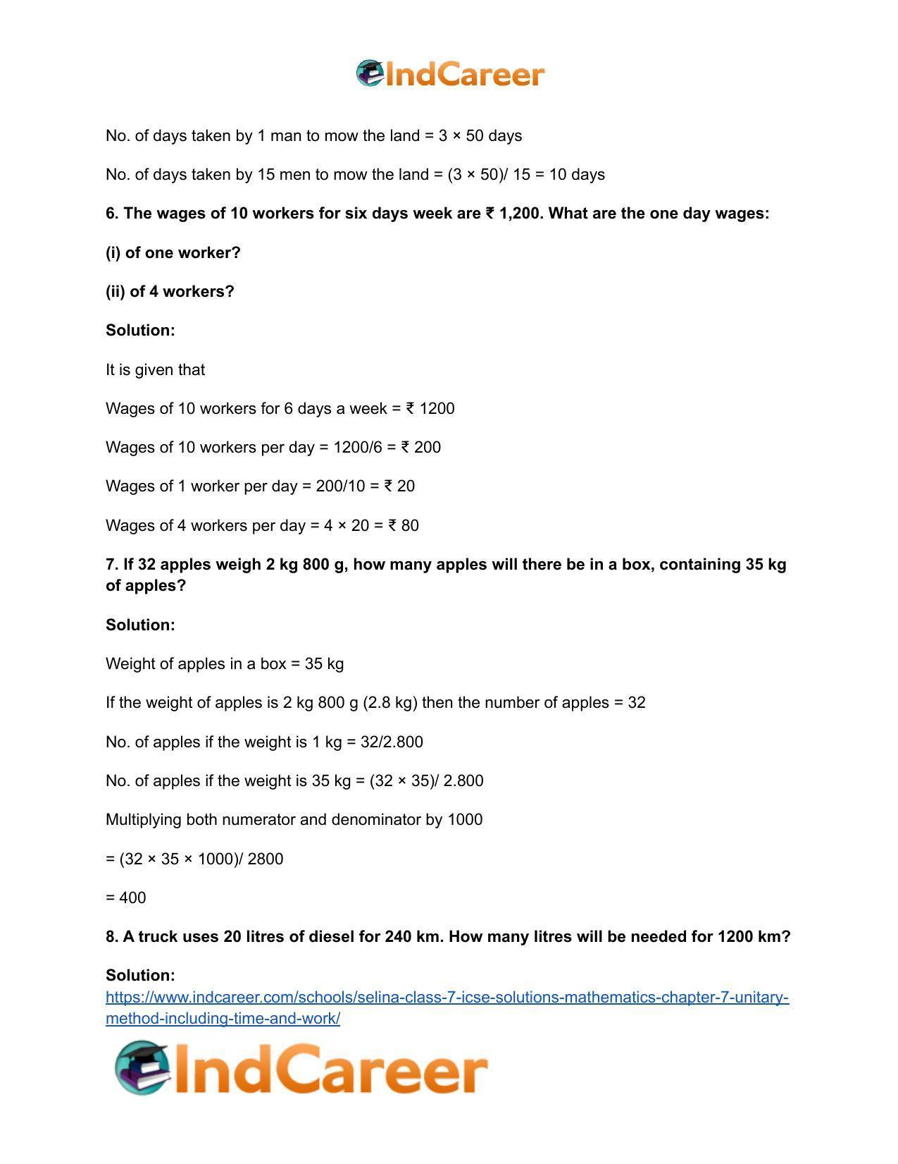 Selina Class 7 ICSE Solutions Mathematics : Chapter 7- Unitary Method (Including Time and Work) - Page 9