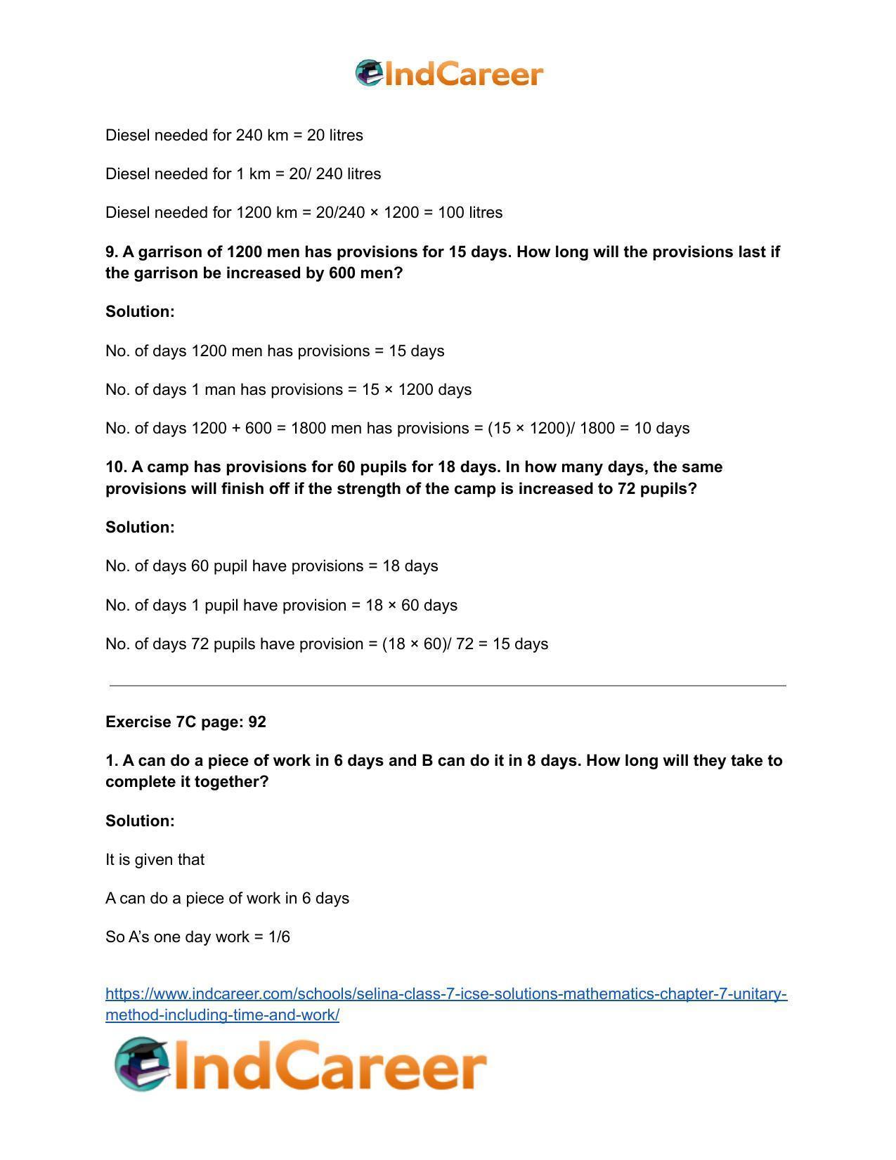 Selina Class 7 ICSE Solutions Mathematics : Chapter 7- Unitary Method (Including Time and Work) - Page 10