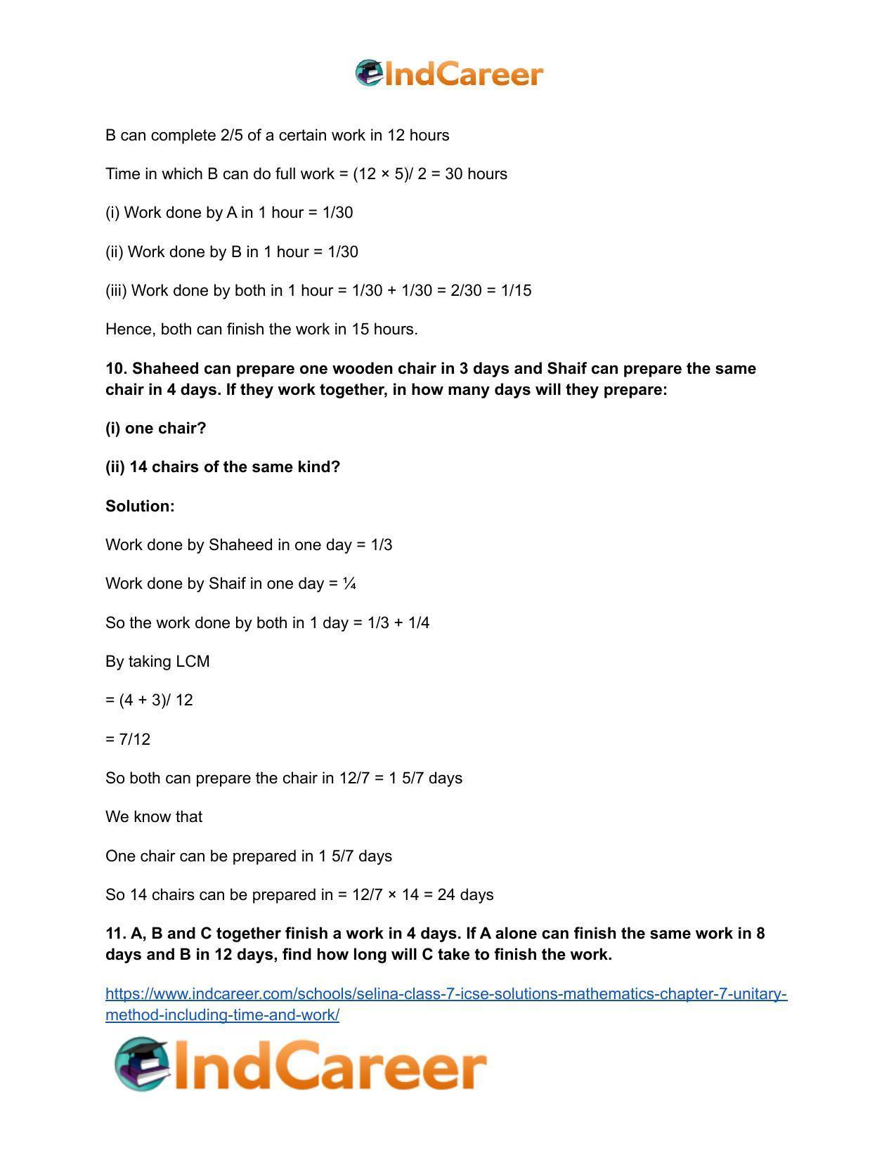 Selina Class 7 ICSE Solutions Mathematics : Chapter 7- Unitary Method (Including Time and Work) - Page 17