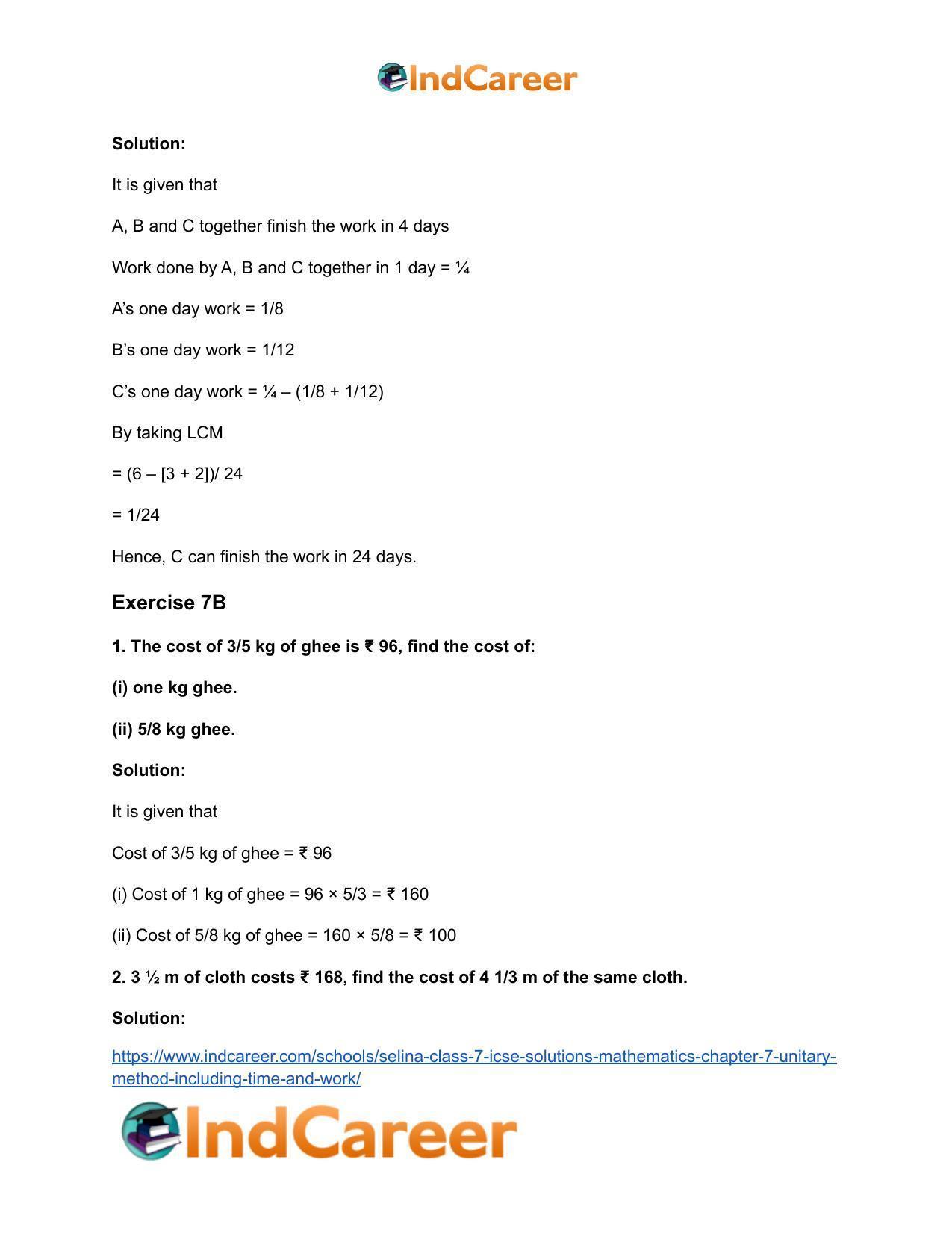 Selina Class 7 ICSE Solutions Mathematics : Chapter 7- Unitary Method (Including Time and Work) - Page 18