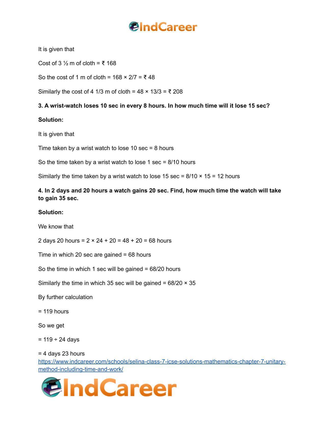 Selina Class 7 ICSE Solutions Mathematics : Chapter 7- Unitary Method (Including Time and Work) - Page 19