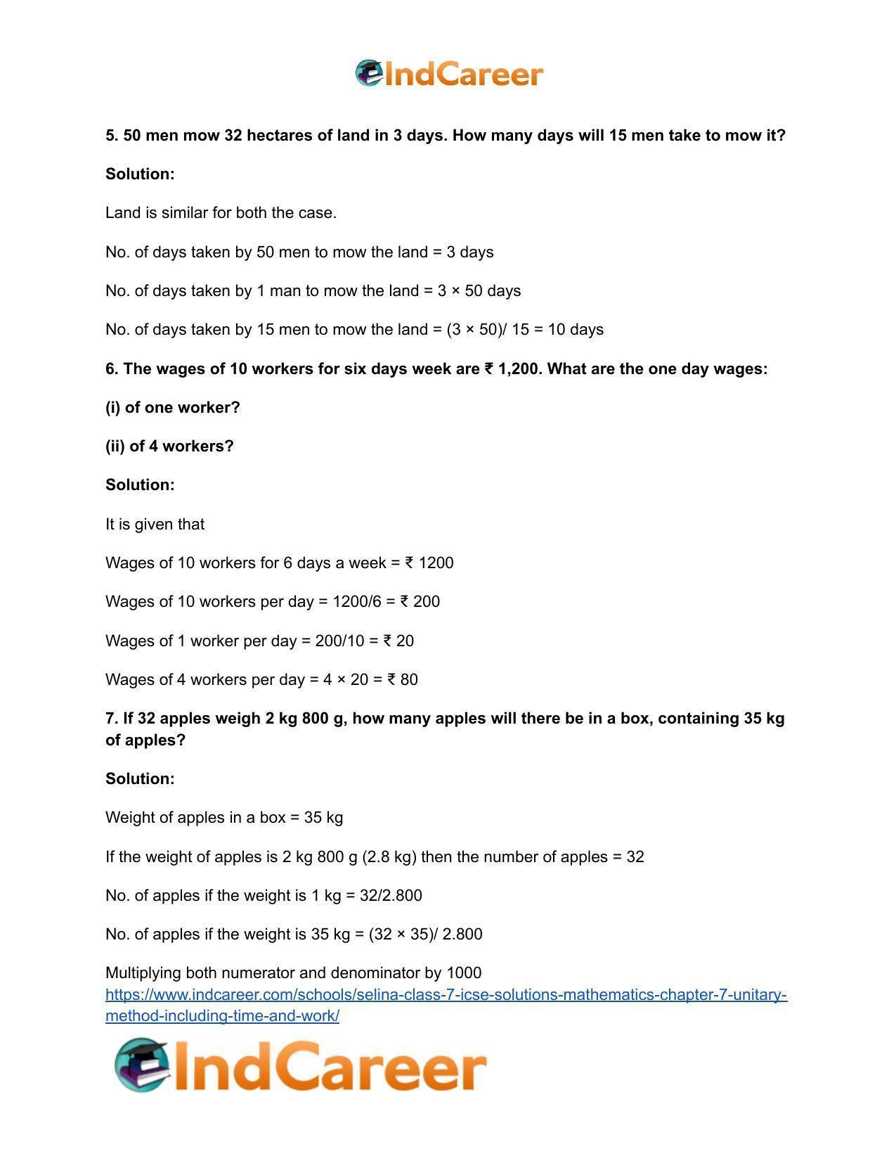 Selina Class 7 ICSE Solutions Mathematics : Chapter 7- Unitary Method (Including Time and Work) - Page 20