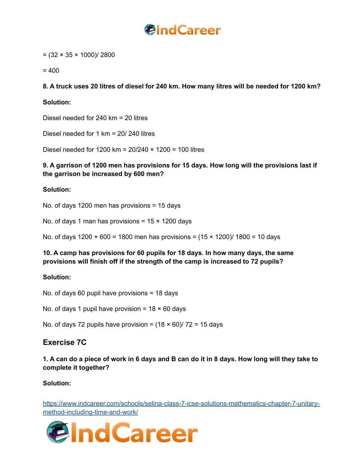 Selina Class 7 ICSE Solutions Mathematics : Chapter 7- Unitary Method (Including Time and Work) - Page 21