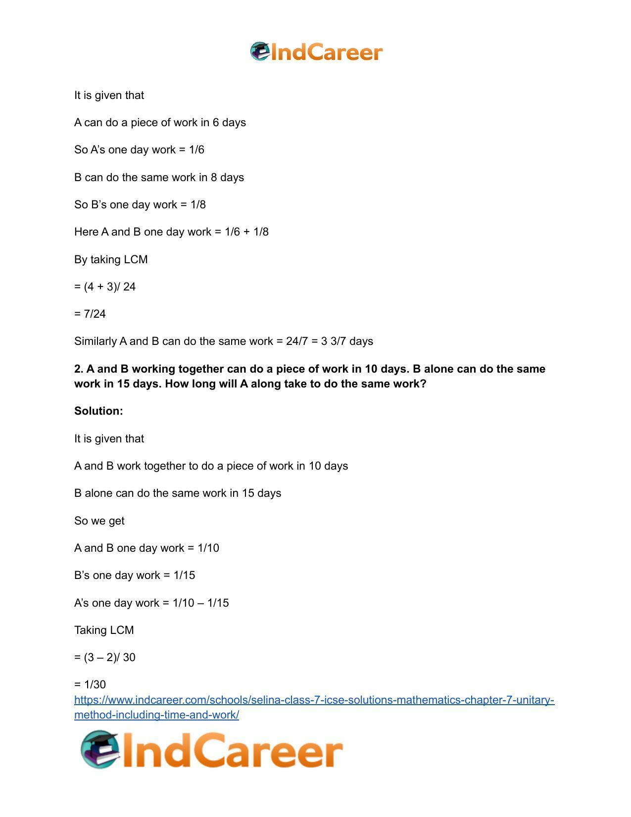 Selina Class 7 ICSE Solutions Mathematics : Chapter 7- Unitary Method (Including Time and Work) - Page 22