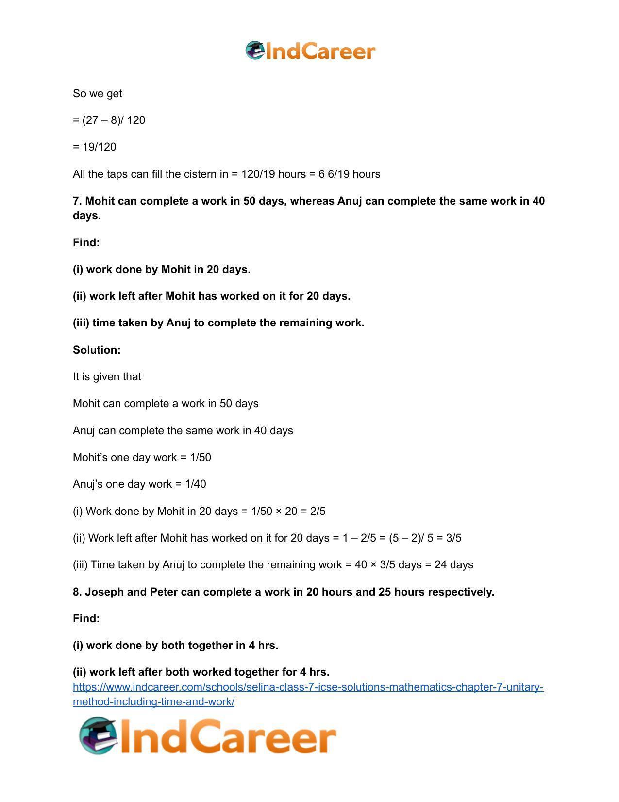 Selina Class 7 ICSE Solutions Mathematics : Chapter 7- Unitary Method (Including Time and Work) - Page 26