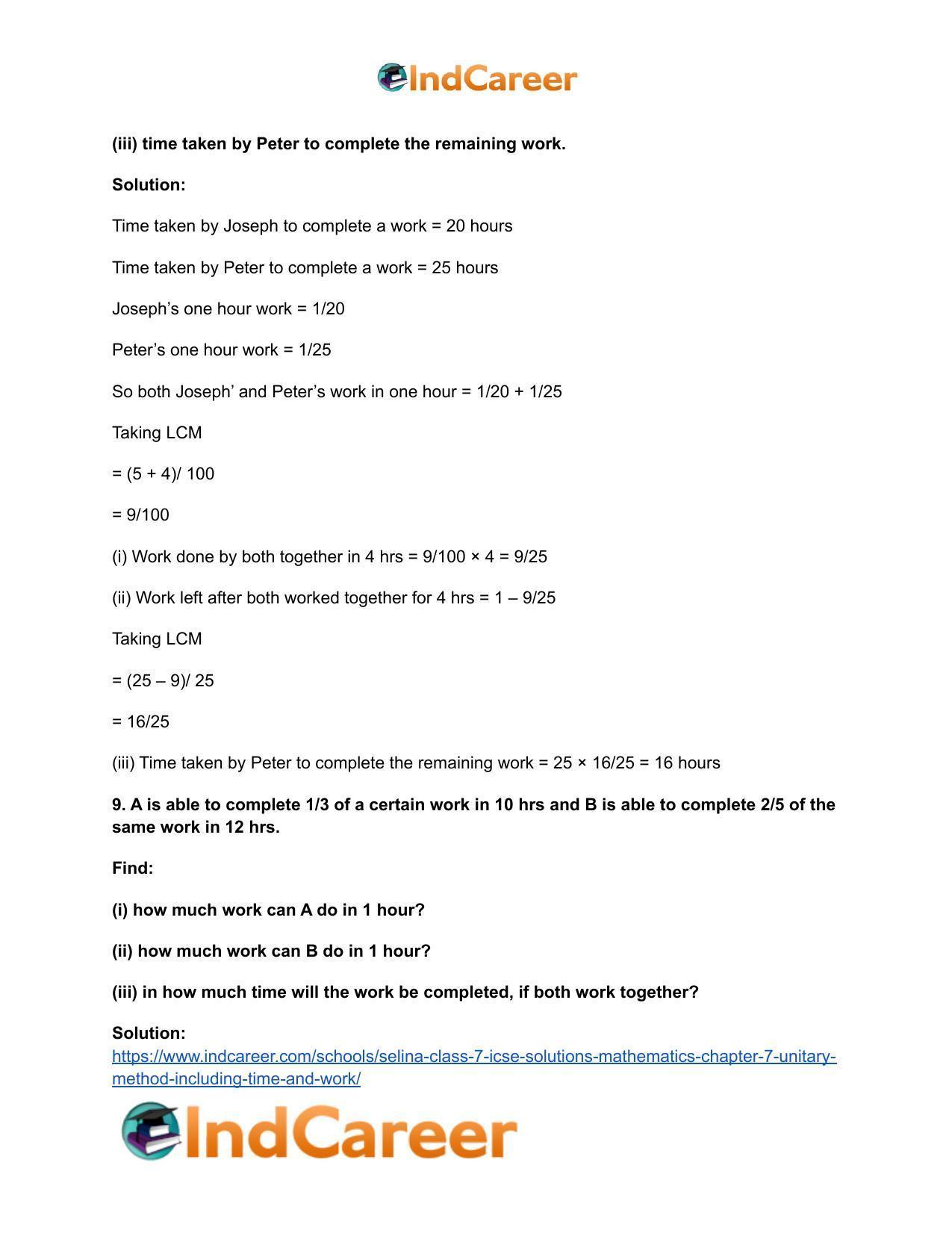 Selina Class 7 ICSE Solutions Mathematics : Chapter 7- Unitary Method (Including Time and Work) - Page 27
