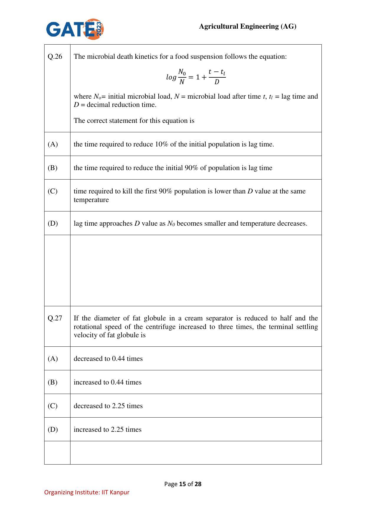 GATE 2023 Agricultural Engineering (AG) Question Paper - Page 15