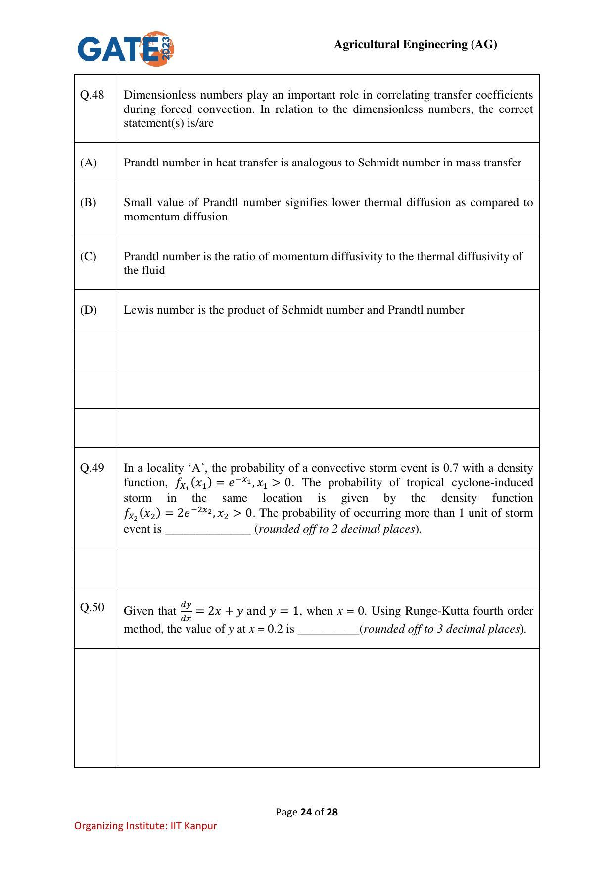 GATE 2023 Agricultural Engineering (AG) Question Paper - Page 24