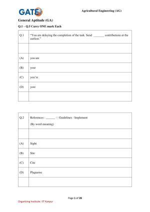 GATE 2023 Agricultural Engineering (AG) Question Paper