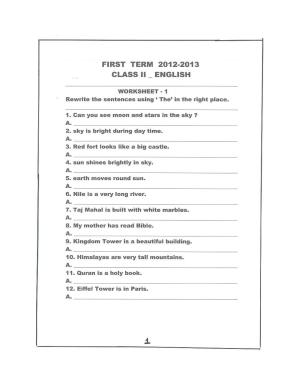 Worksheet for Class 2 English Assignment 43 Revision