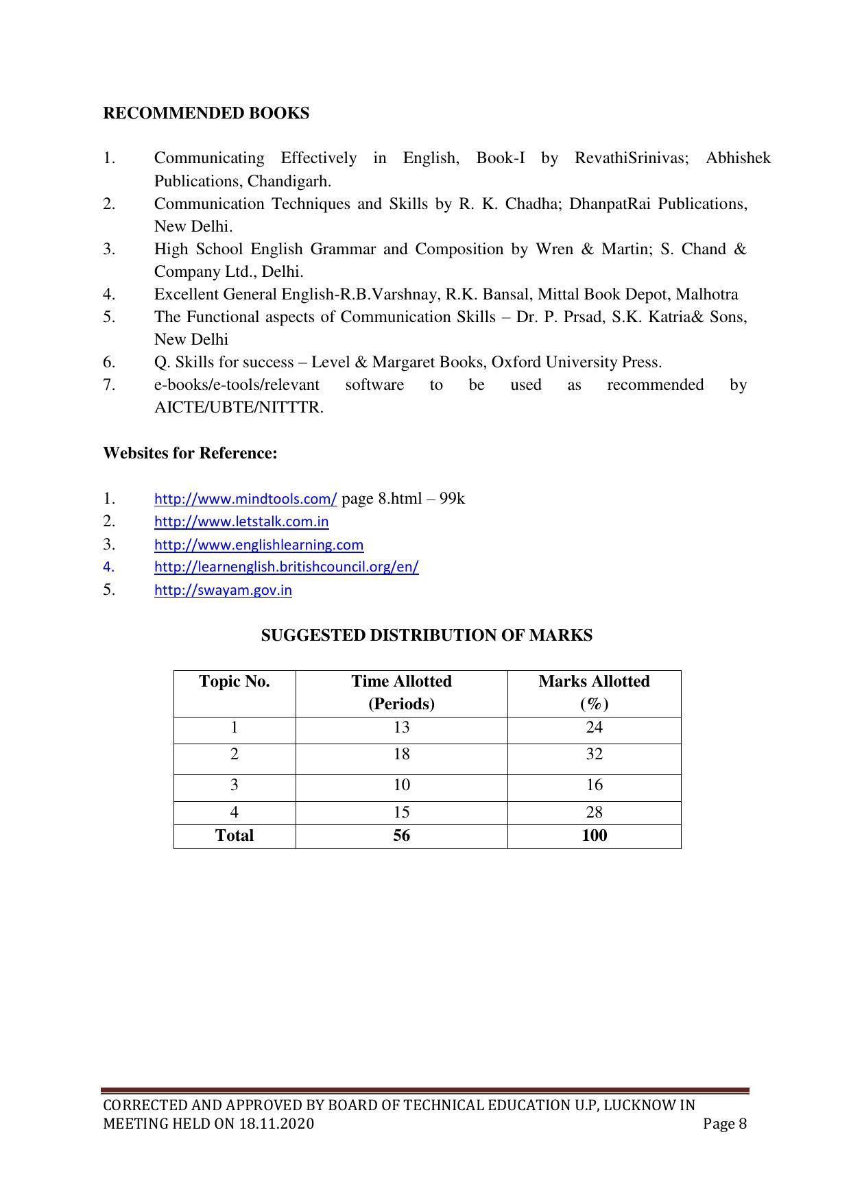 SYLLABUS FOR FIRST SEMESTER SESSION (2020-2021) - SIX SEMESTER DIPLOMA COURSE IN PLASTIC MOULD TECHNOLOGY - Page 8