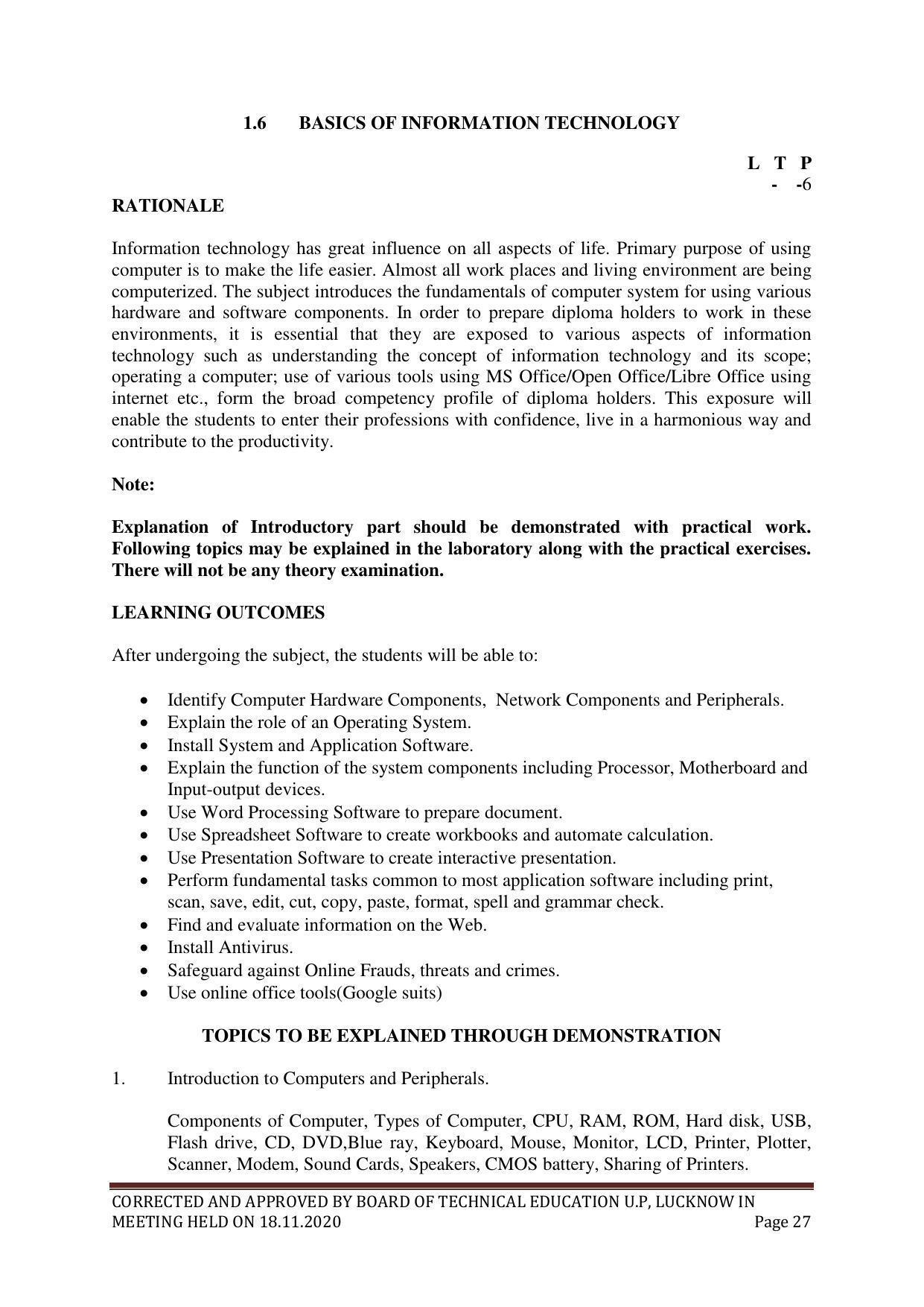 SYLLABUS FOR FIRST SEMESTER SESSION (2020-2021) - SIX SEMESTER DIPLOMA COURSE IN PLASTIC MOULD TECHNOLOGY - Page 27