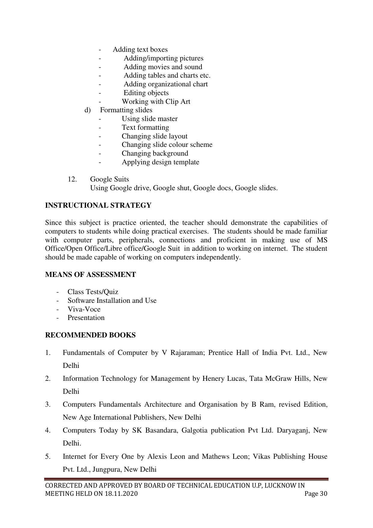 SYLLABUS FOR FIRST SEMESTER SESSION (2020-2021) - SIX SEMESTER DIPLOMA COURSE IN PLASTIC MOULD TECHNOLOGY - Page 30