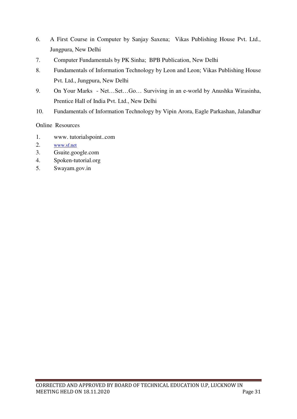 SYLLABUS FOR FIRST SEMESTER SESSION (2020-2021) - SIX SEMESTER DIPLOMA COURSE IN PLASTIC MOULD TECHNOLOGY - Page 31