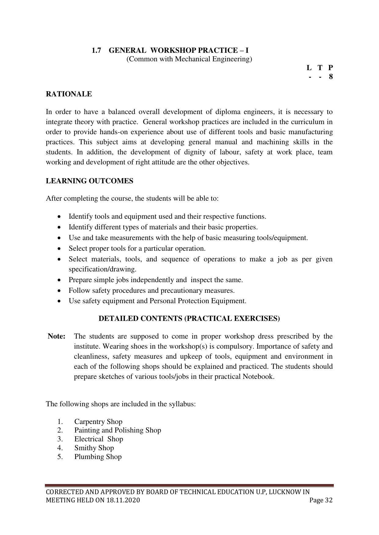 SYLLABUS FOR FIRST SEMESTER SESSION (2020-2021) - SIX SEMESTER DIPLOMA COURSE IN PLASTIC MOULD TECHNOLOGY - Page 32