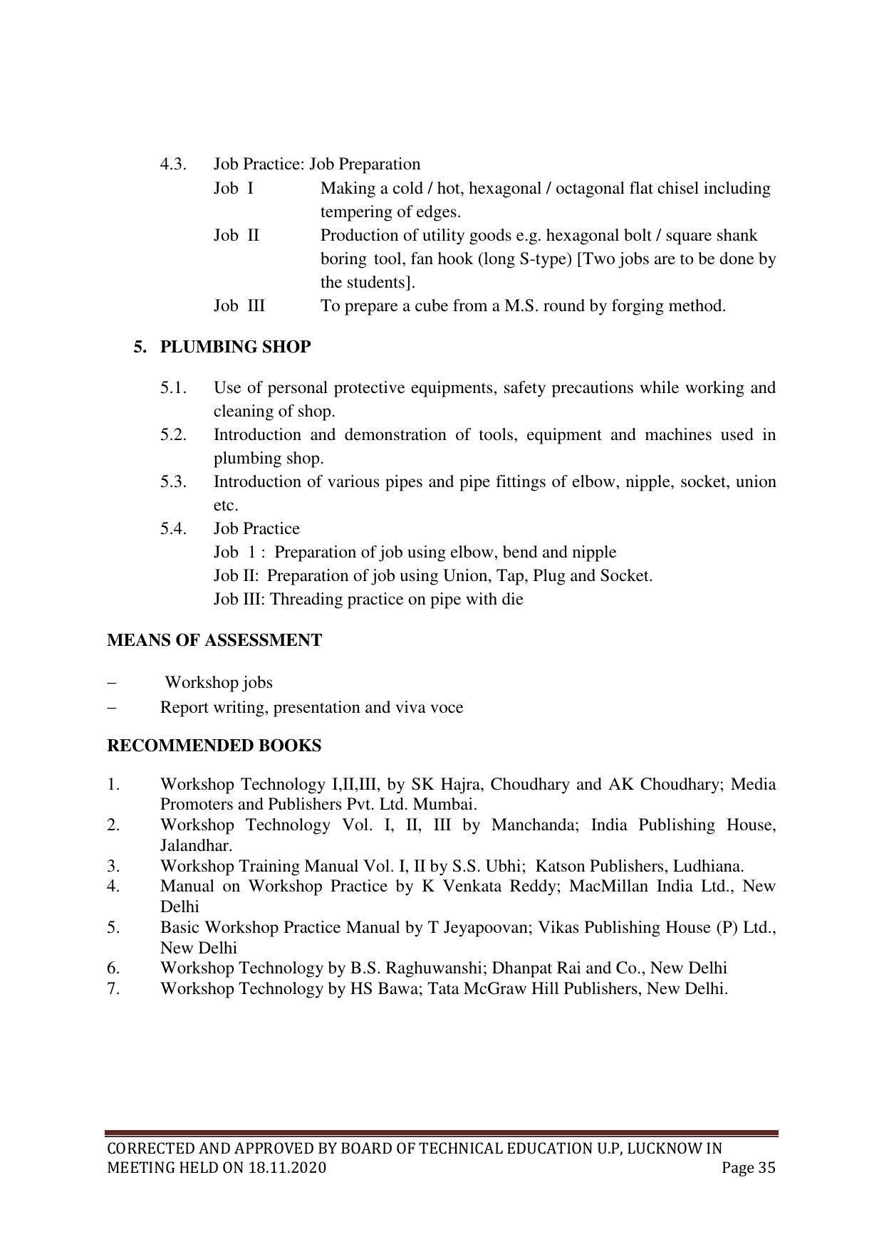 SYLLABUS FOR FIRST SEMESTER SESSION (2020-2021) - SIX SEMESTER DIPLOMA COURSE IN PLASTIC MOULD TECHNOLOGY - Page 35