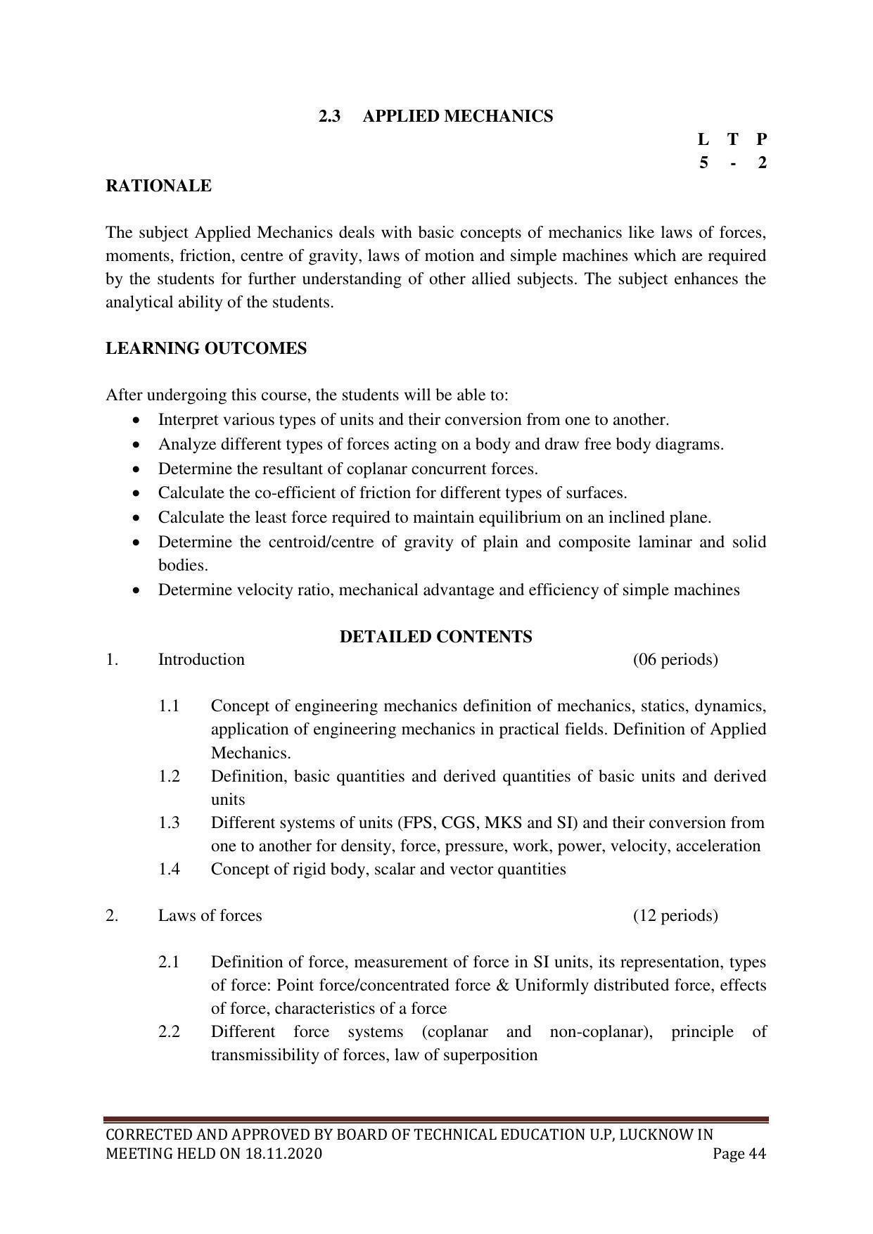SYLLABUS FOR FIRST SEMESTER SESSION (2020-2021) - SIX SEMESTER DIPLOMA COURSE IN PLASTIC MOULD TECHNOLOGY - Page 44