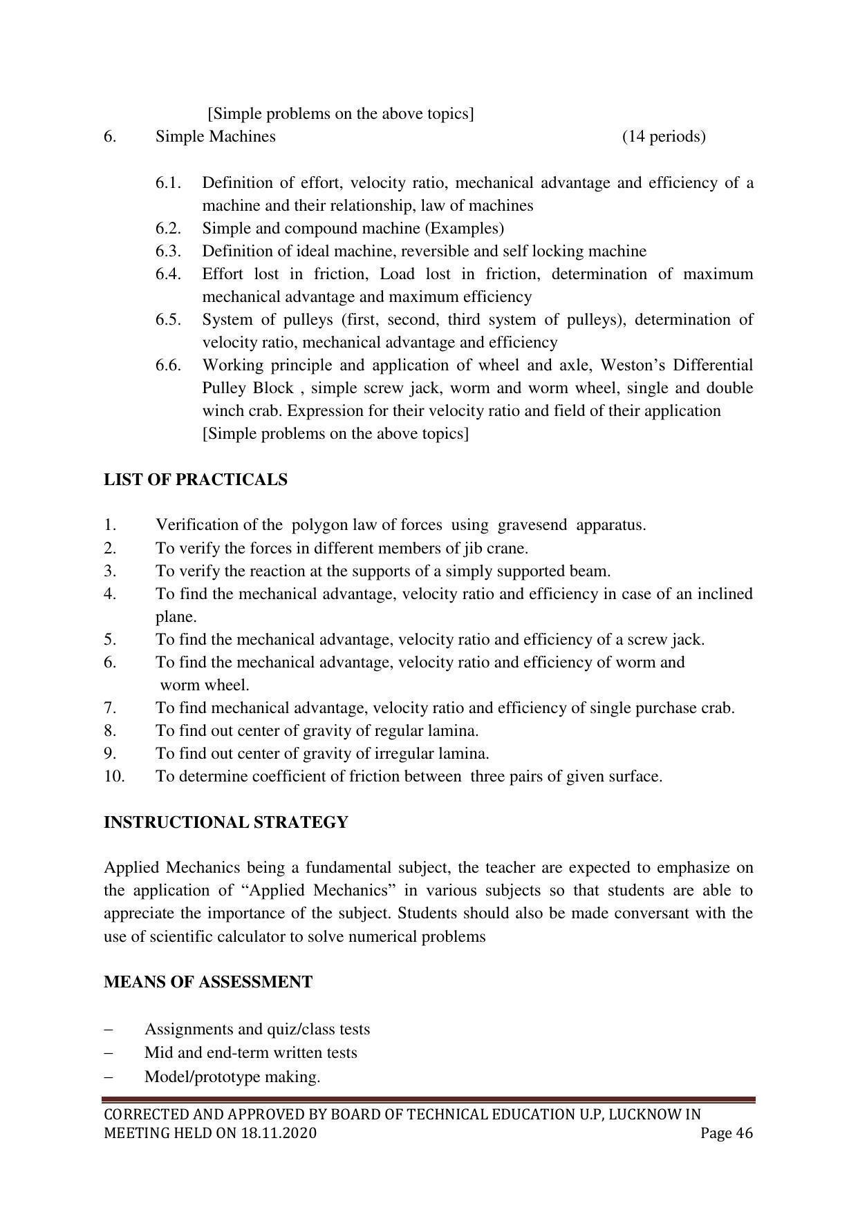 SYLLABUS FOR FIRST SEMESTER SESSION (2020-2021) - SIX SEMESTER DIPLOMA COURSE IN PLASTIC MOULD TECHNOLOGY - Page 46
