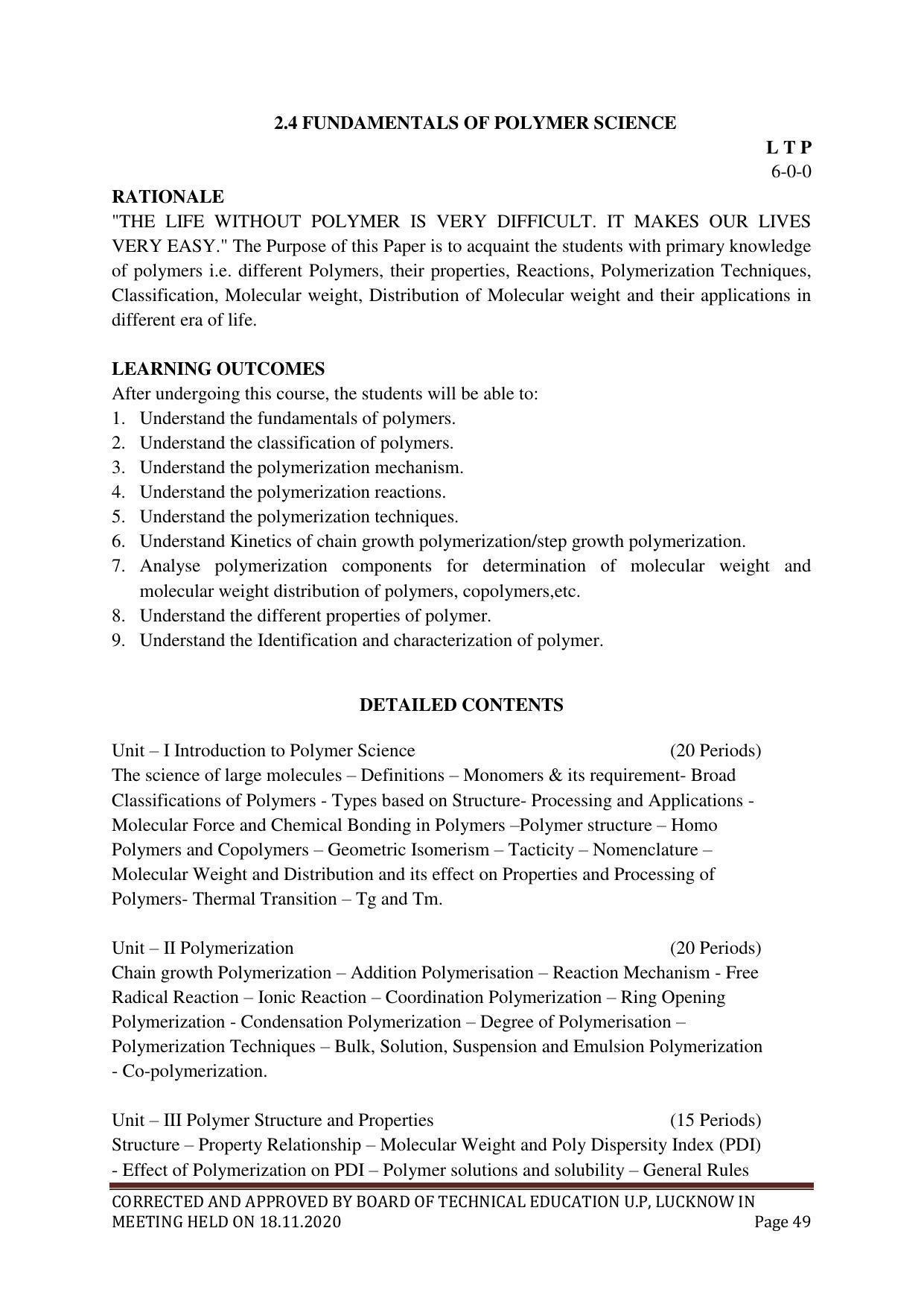 SYLLABUS FOR FIRST SEMESTER SESSION (2020-2021) - SIX SEMESTER DIPLOMA COURSE IN PLASTIC MOULD TECHNOLOGY - Page 49