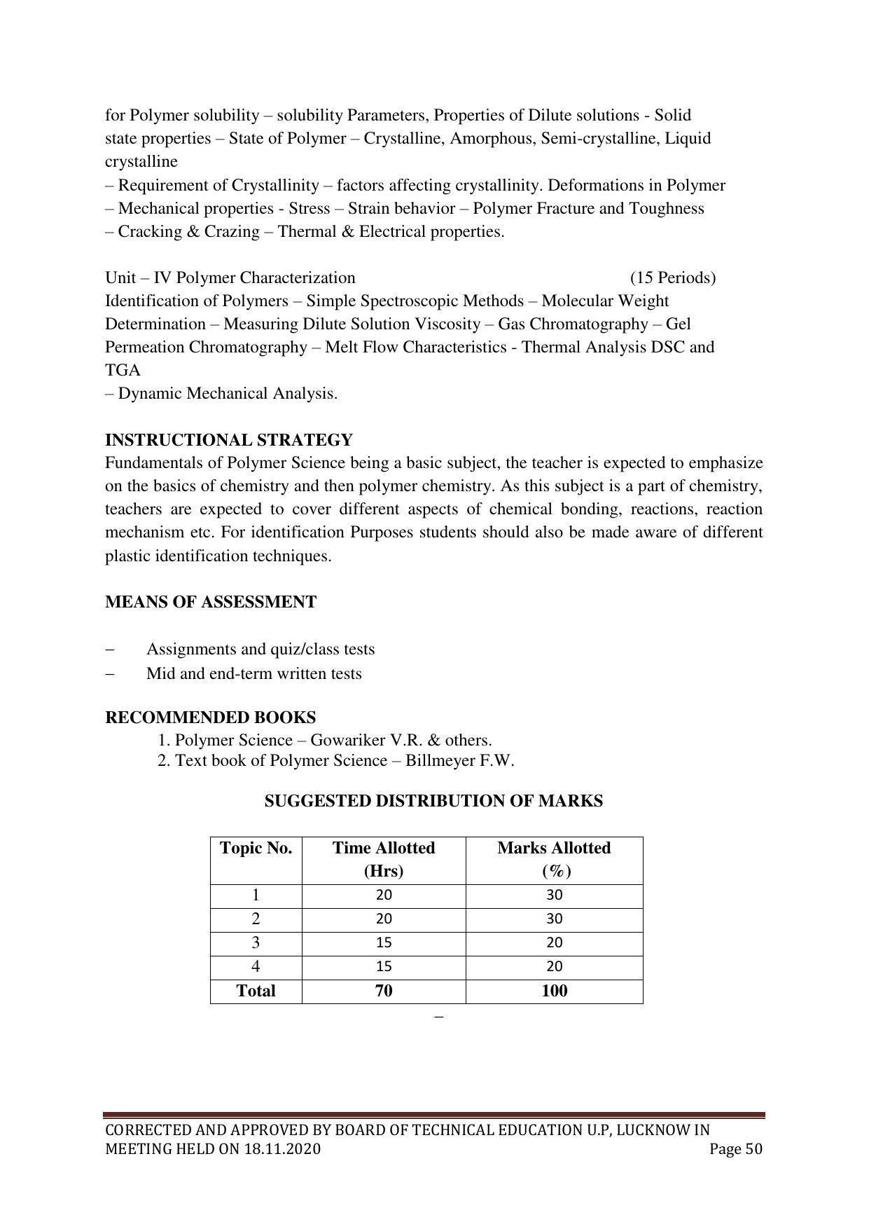 SYLLABUS FOR FIRST SEMESTER SESSION (2020-2021) - SIX SEMESTER DIPLOMA COURSE IN PLASTIC MOULD TECHNOLOGY - Page 50