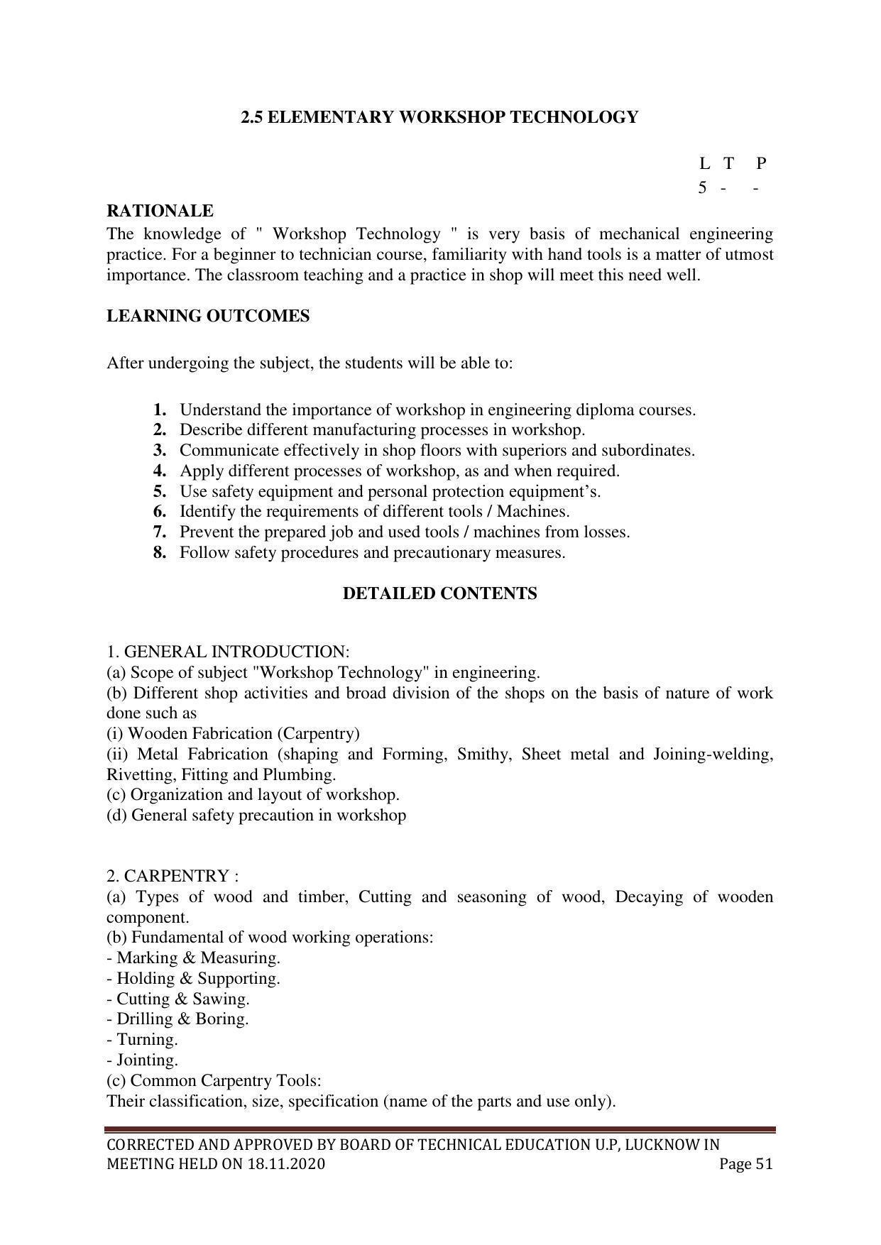 SYLLABUS FOR FIRST SEMESTER SESSION (2020-2021) - SIX SEMESTER DIPLOMA COURSE IN PLASTIC MOULD TECHNOLOGY - Page 51