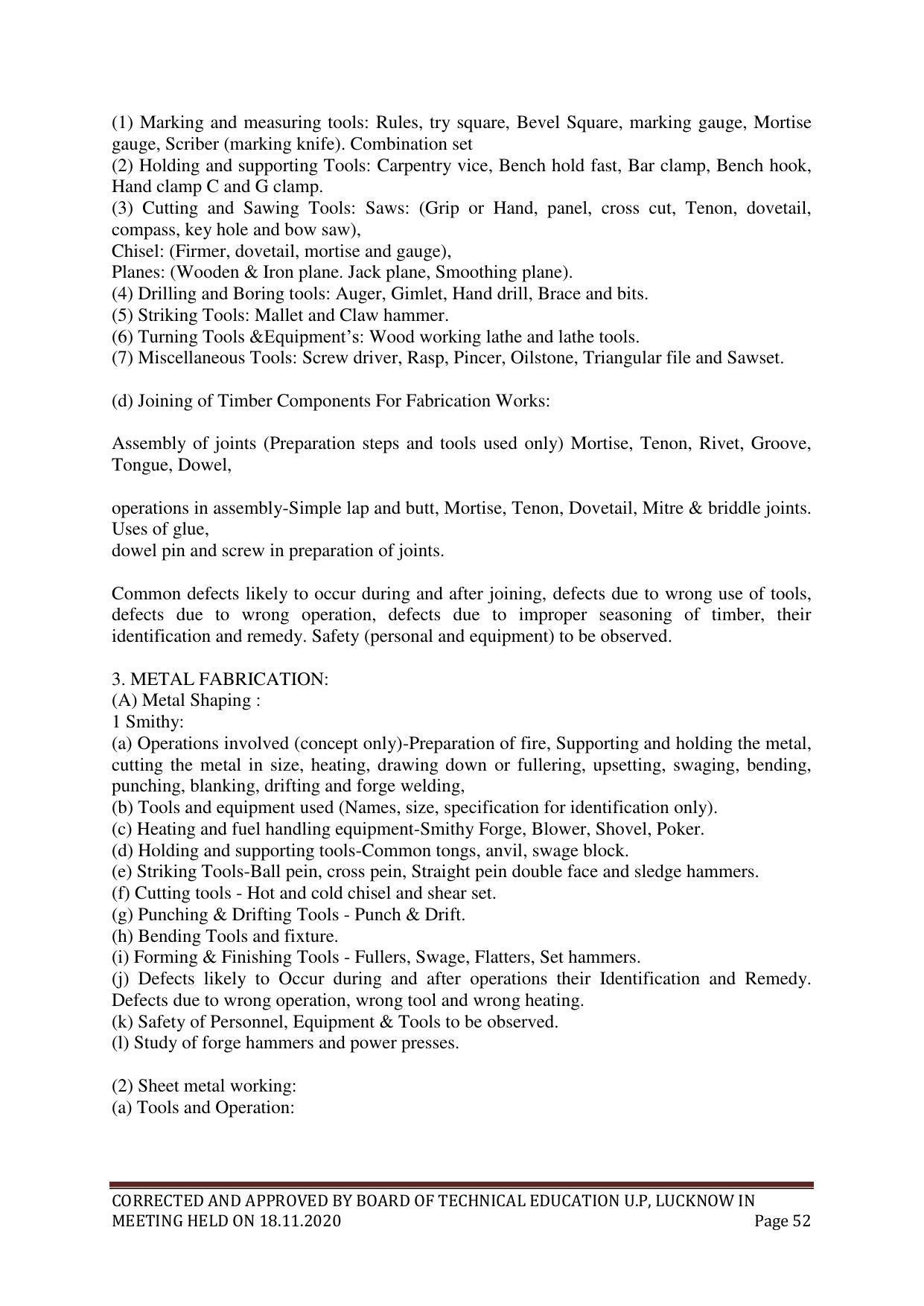 SYLLABUS FOR FIRST SEMESTER SESSION (2020-2021) - SIX SEMESTER DIPLOMA COURSE IN PLASTIC MOULD TECHNOLOGY - Page 52